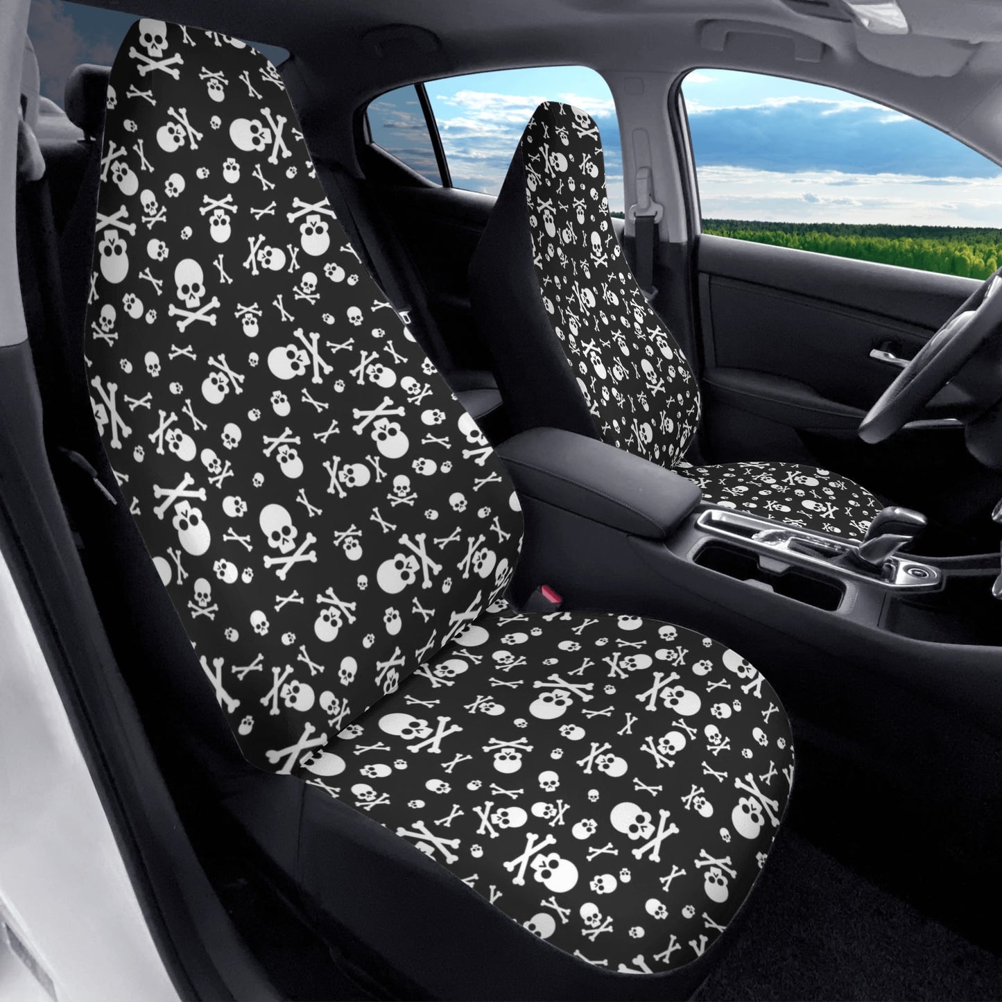 Skulls and Crossbones Pattern Front Car Seat Covers