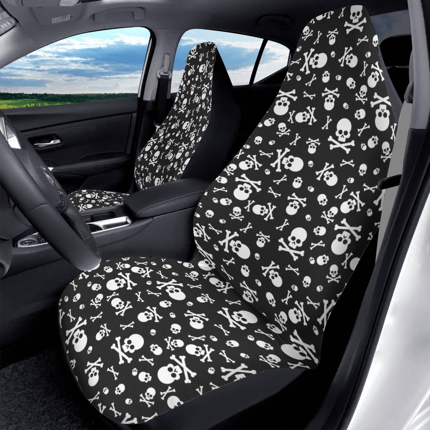 Skulls and Crossbones Pattern Front Car Seat Covers