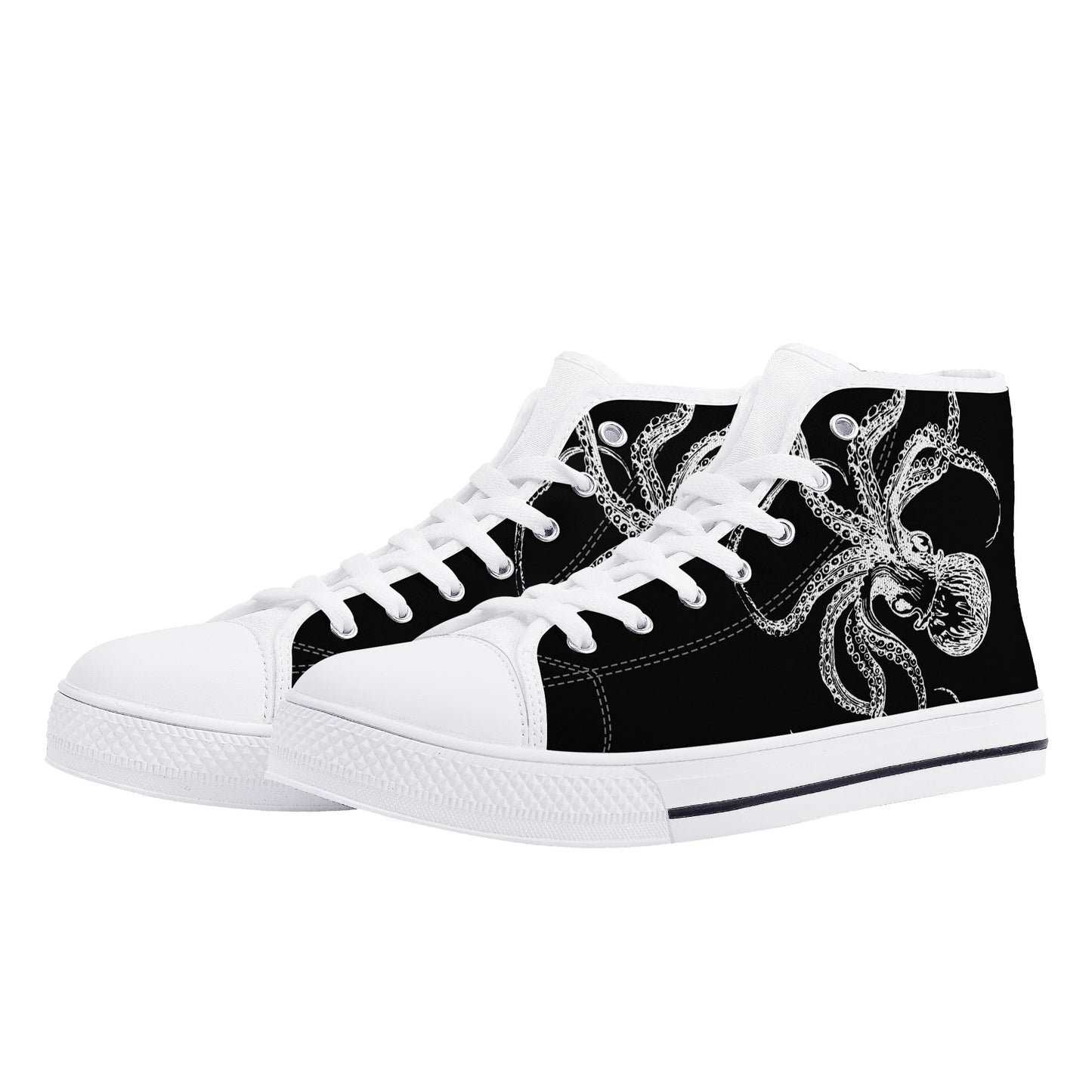 Black White Octopus Mens High Top Canvas Shoes