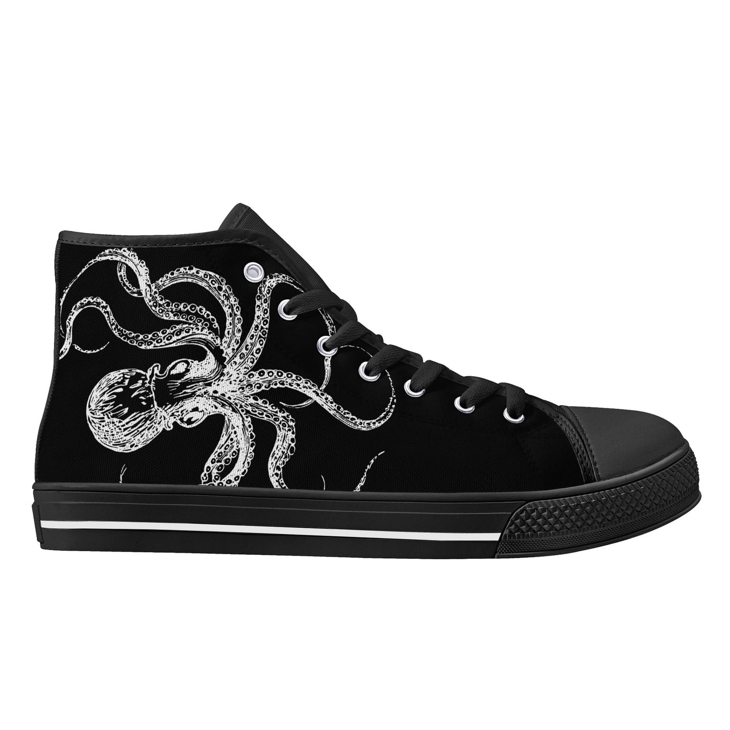 Black White Octopus Mens High Top Canvas Shoes