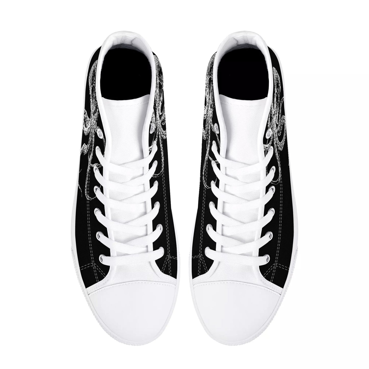 Black White Octopus Mens High Top Canvas Shoes