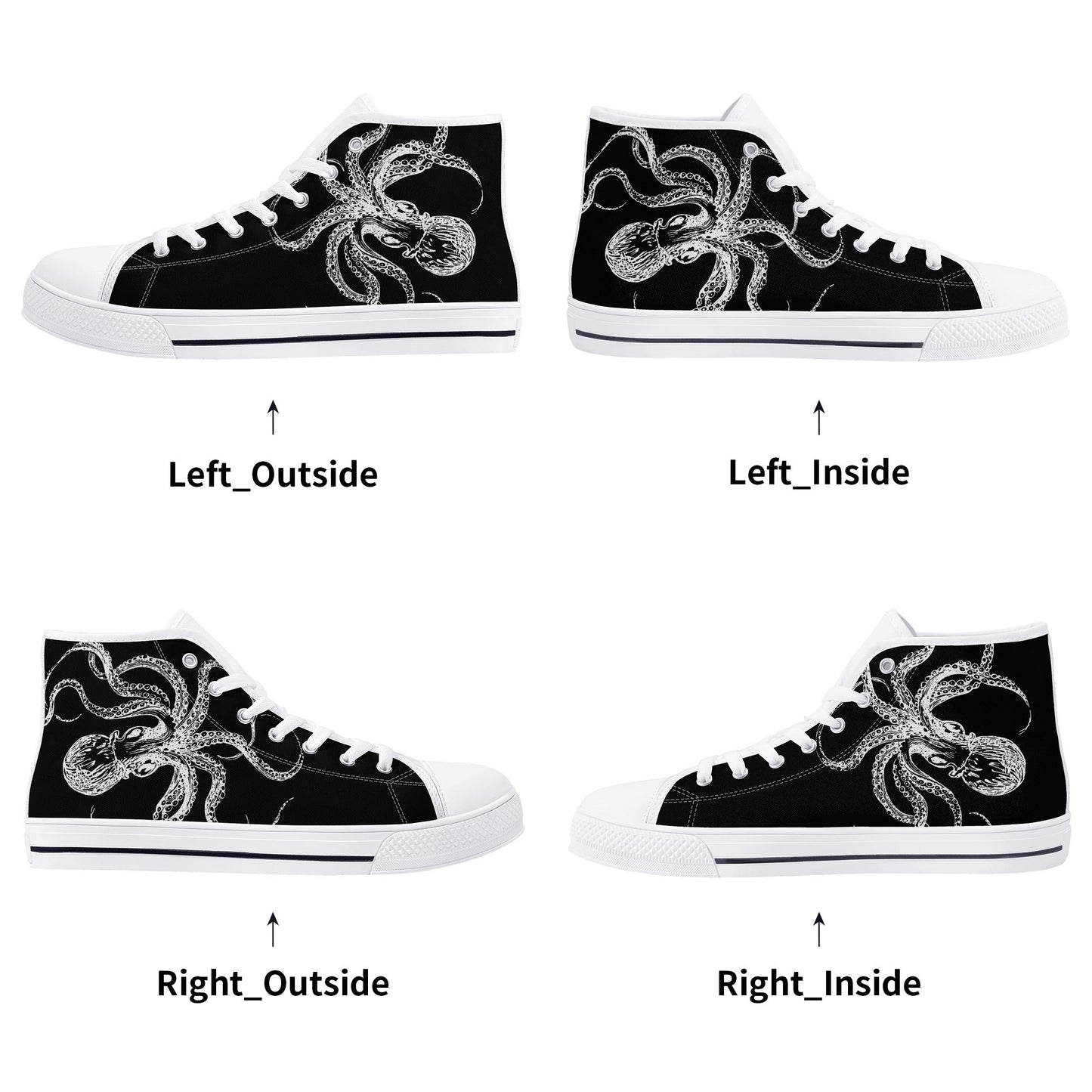 Black White Octopus Mens High Top Canvas Shoes