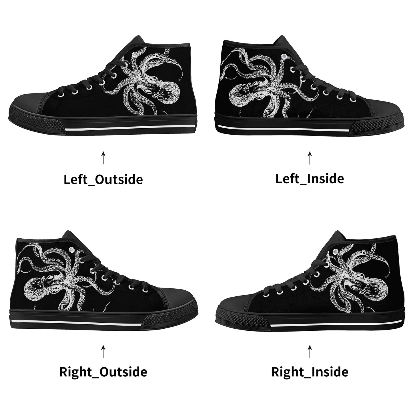 Black White Octopus Mens High Top Canvas Shoes