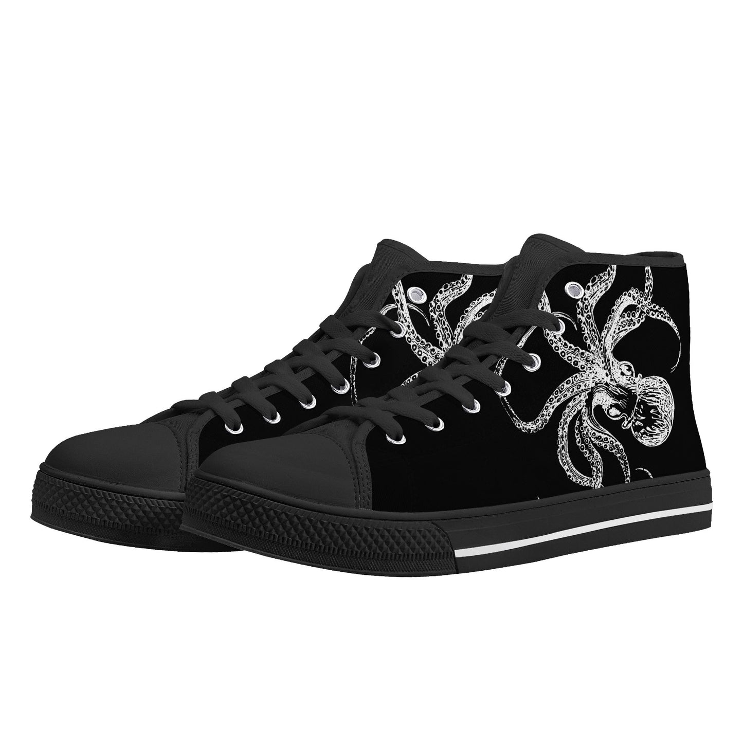 Black White Octopus Mens High Top Canvas Shoes