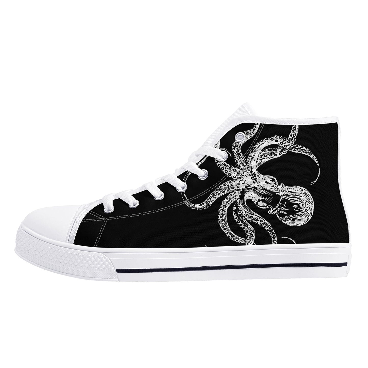 Black White Octopus Mens High Top Canvas Shoes