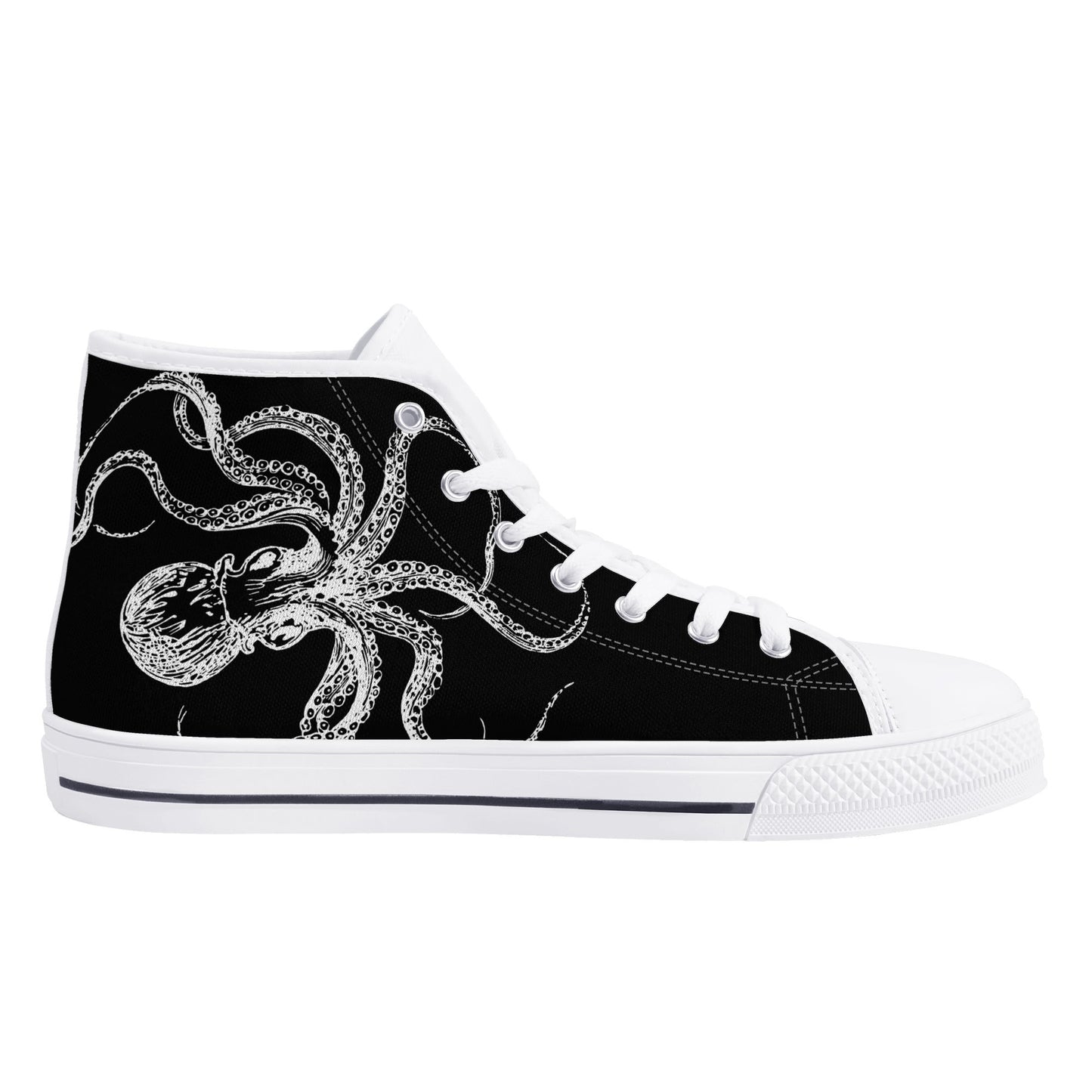 Black White Octopus Mens High Top Canvas Shoes