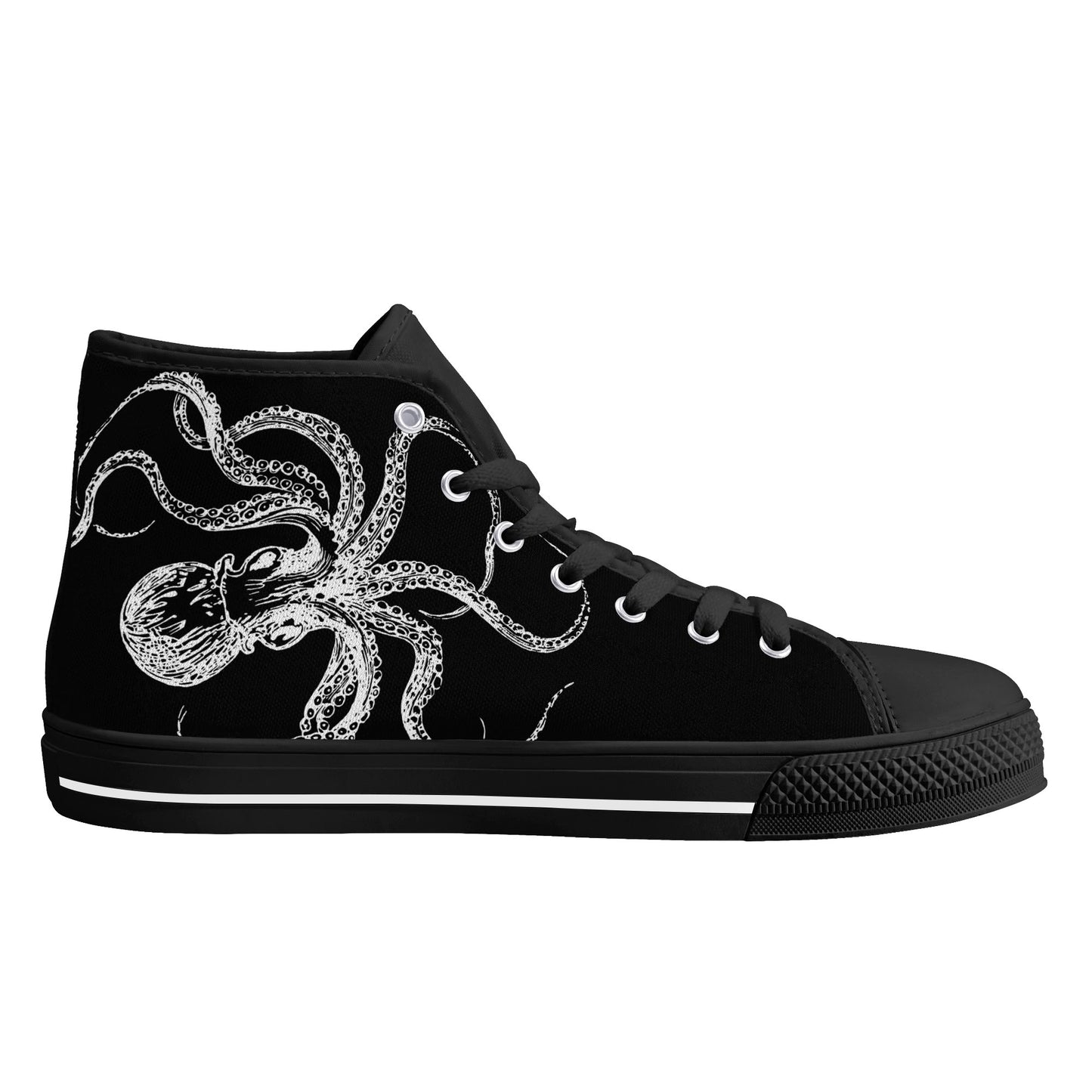 Black White Octopus Mens High Top Canvas Shoes