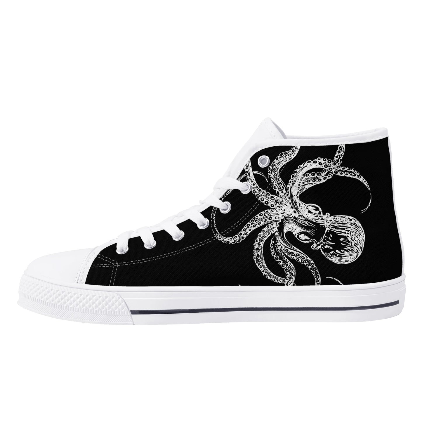 Black White Octopus Mens High Top Canvas Shoes