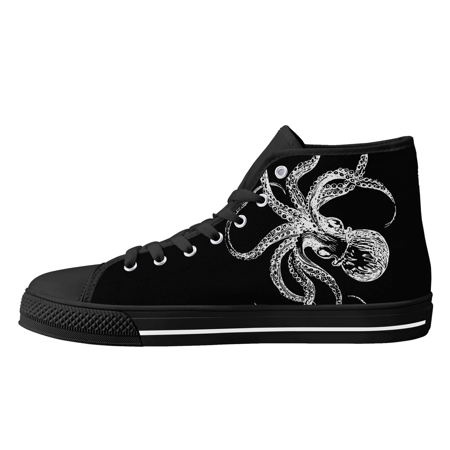 Black White Octopus Mens High Top Canvas Shoes