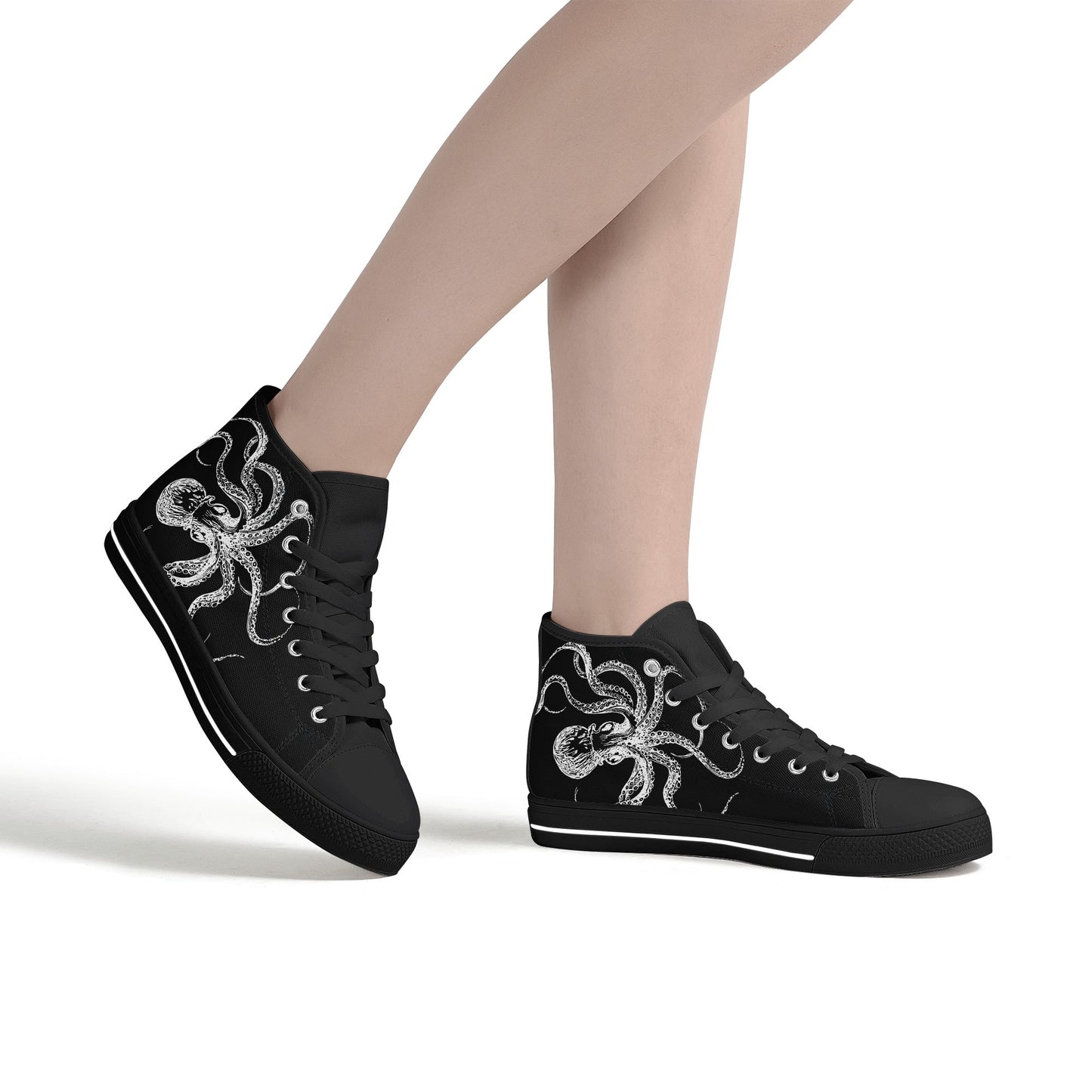 Black & White Octopus Womens High Top Canvas Shoes