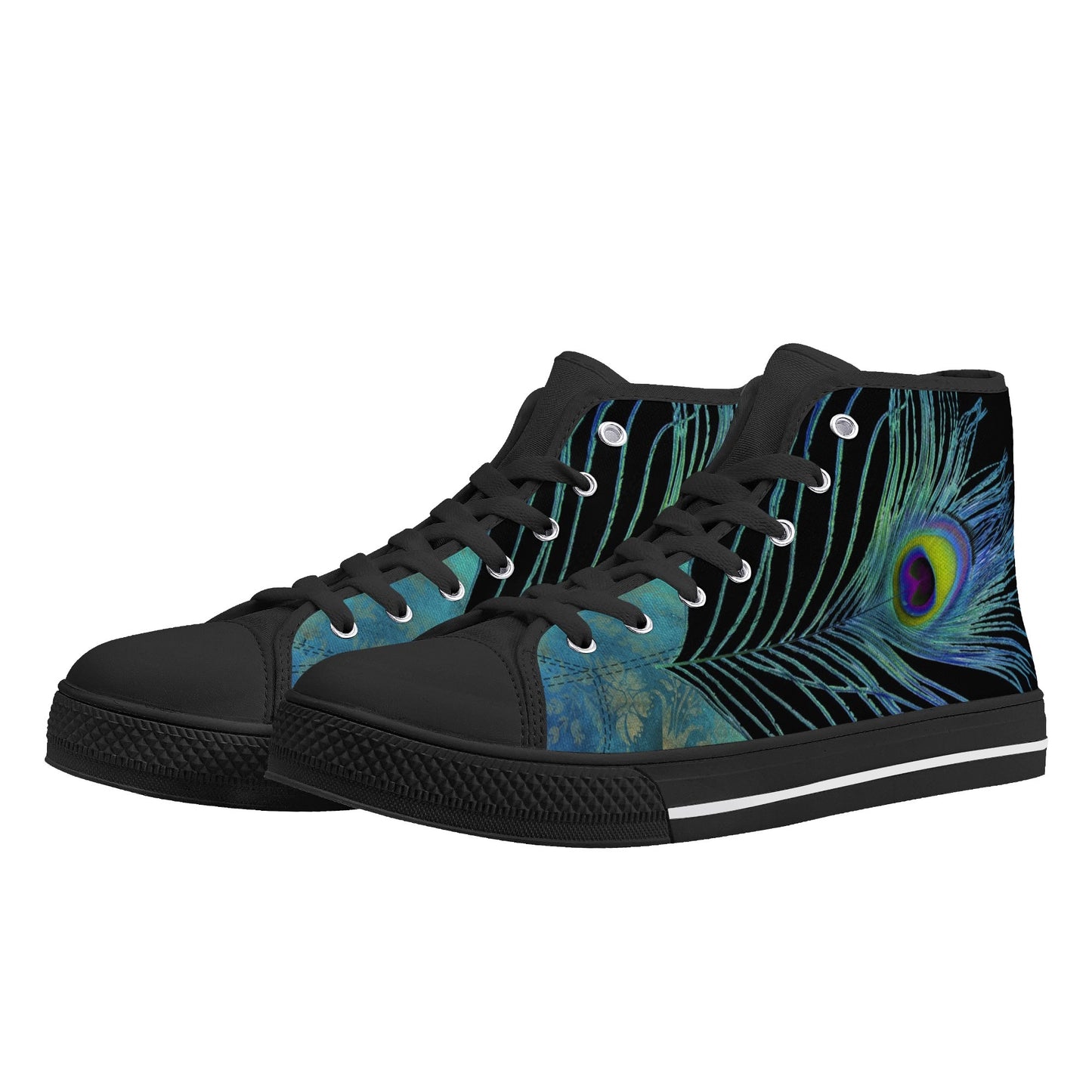 Teal Peacock Feather Mens High Top Canvas Shoes