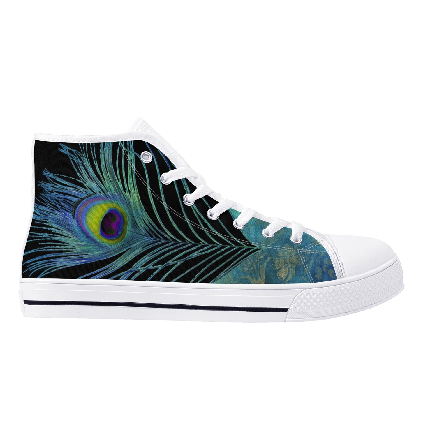 Teal Peacock Feather Mens High Top Canvas Shoes