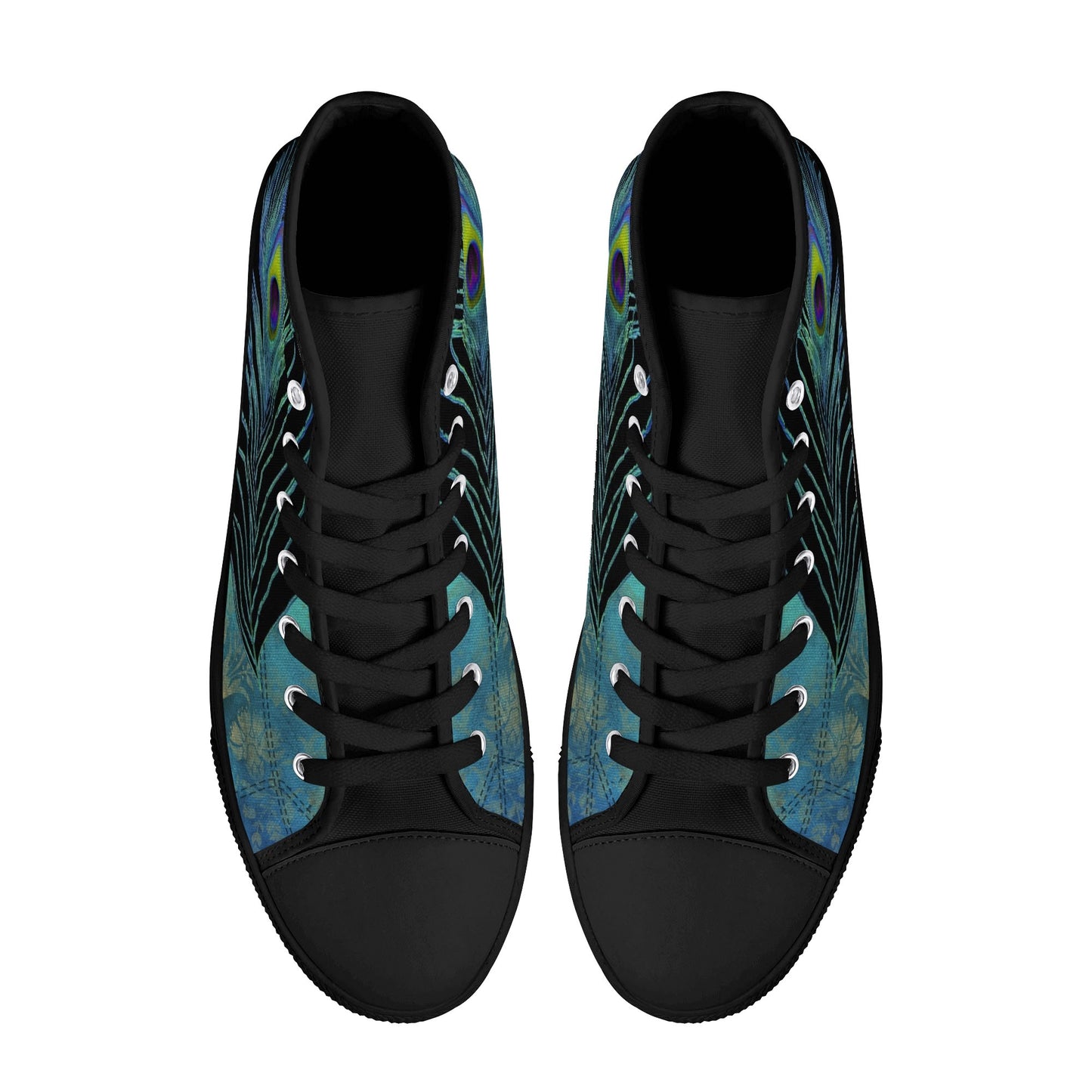 Teal Peacock Feather Mens High Top Canvas Shoes