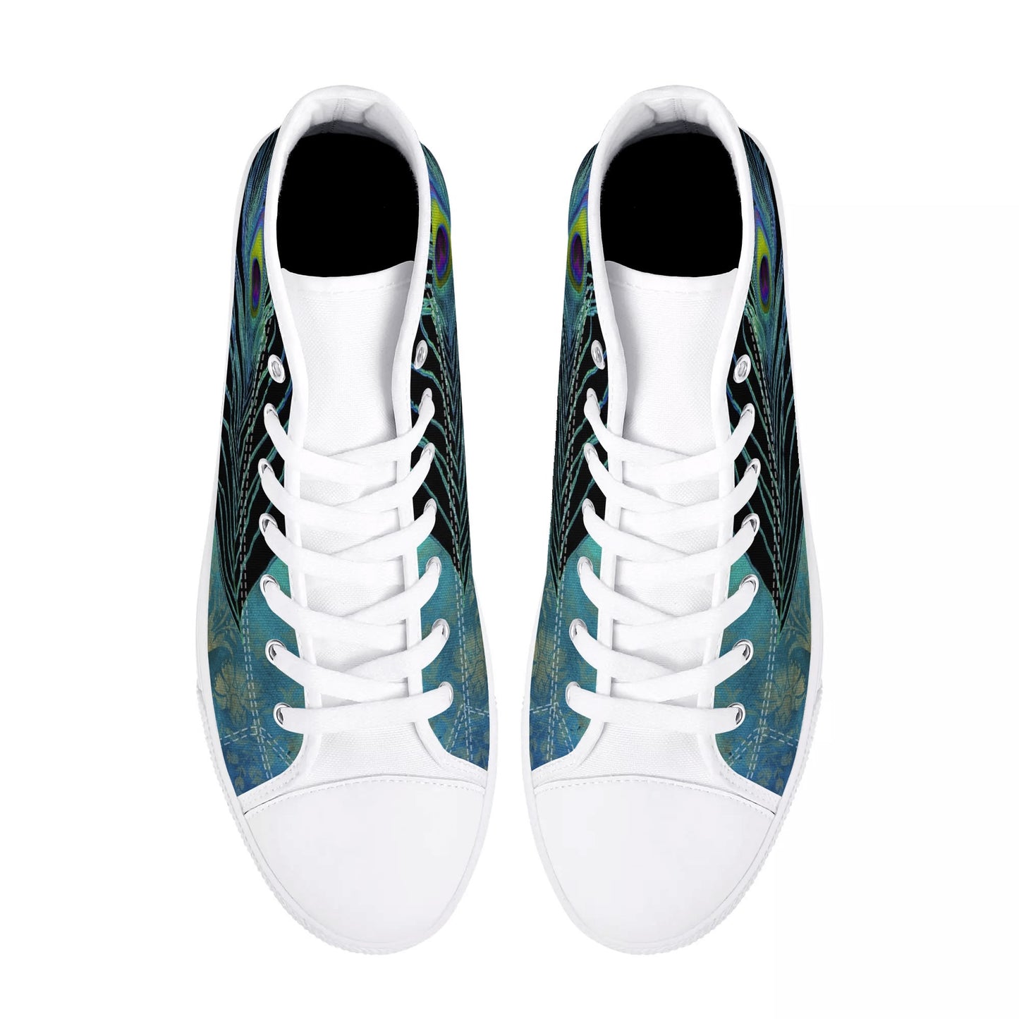 Teal Peacock Feather Mens High Top Canvas Shoes