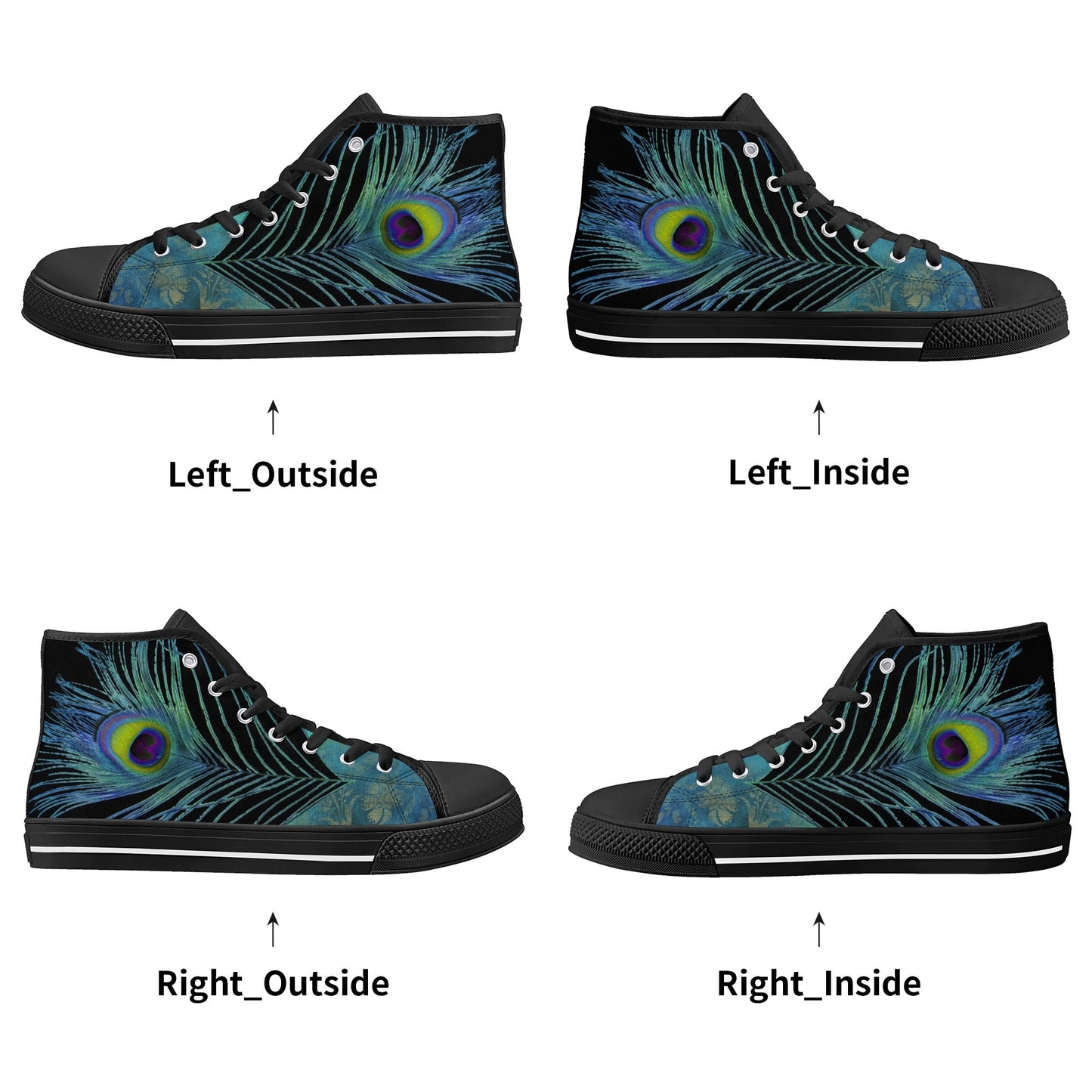 Teal Peacock Feather Mens High Top Canvas Shoes