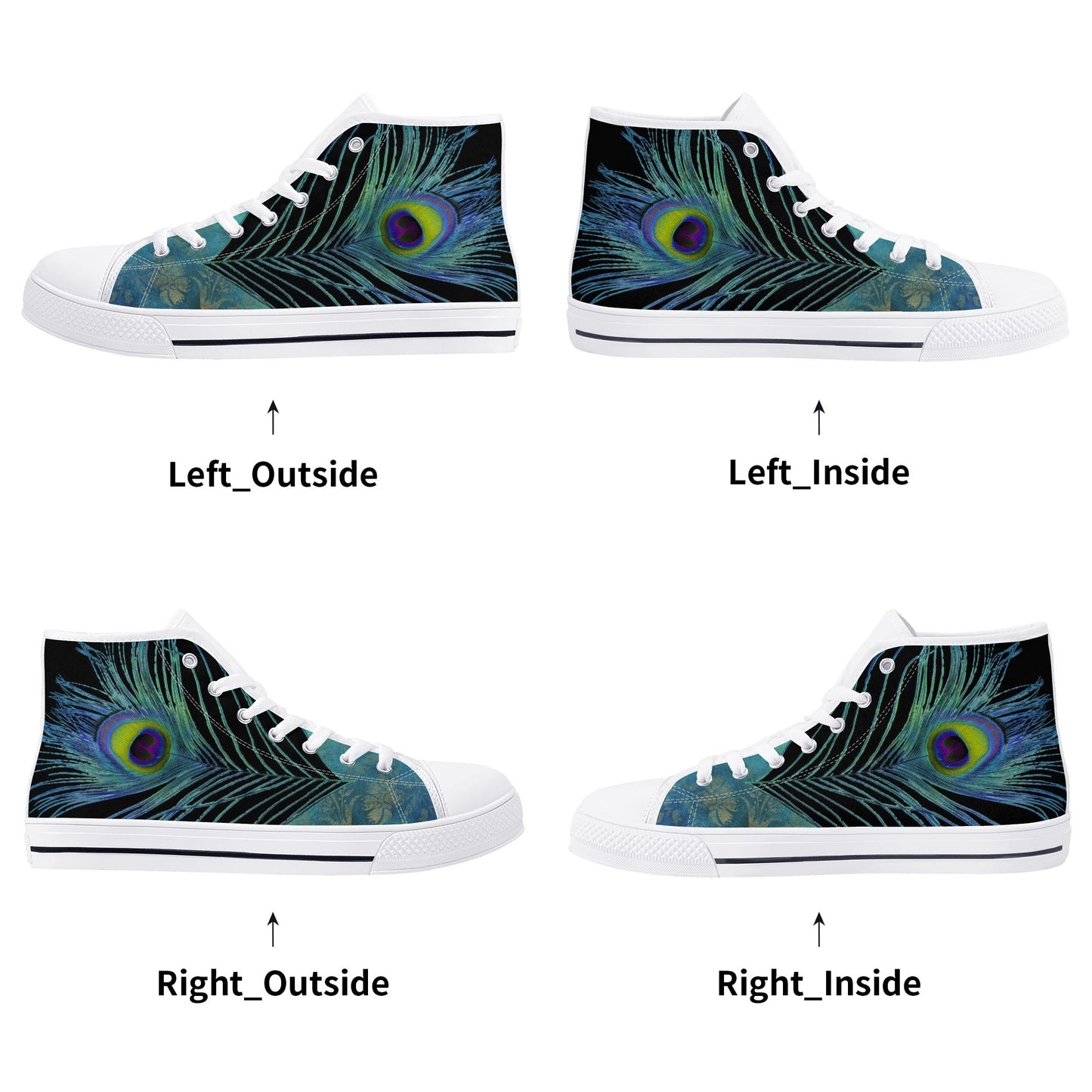 Teal Peacock Feather Mens High Top Canvas Shoes