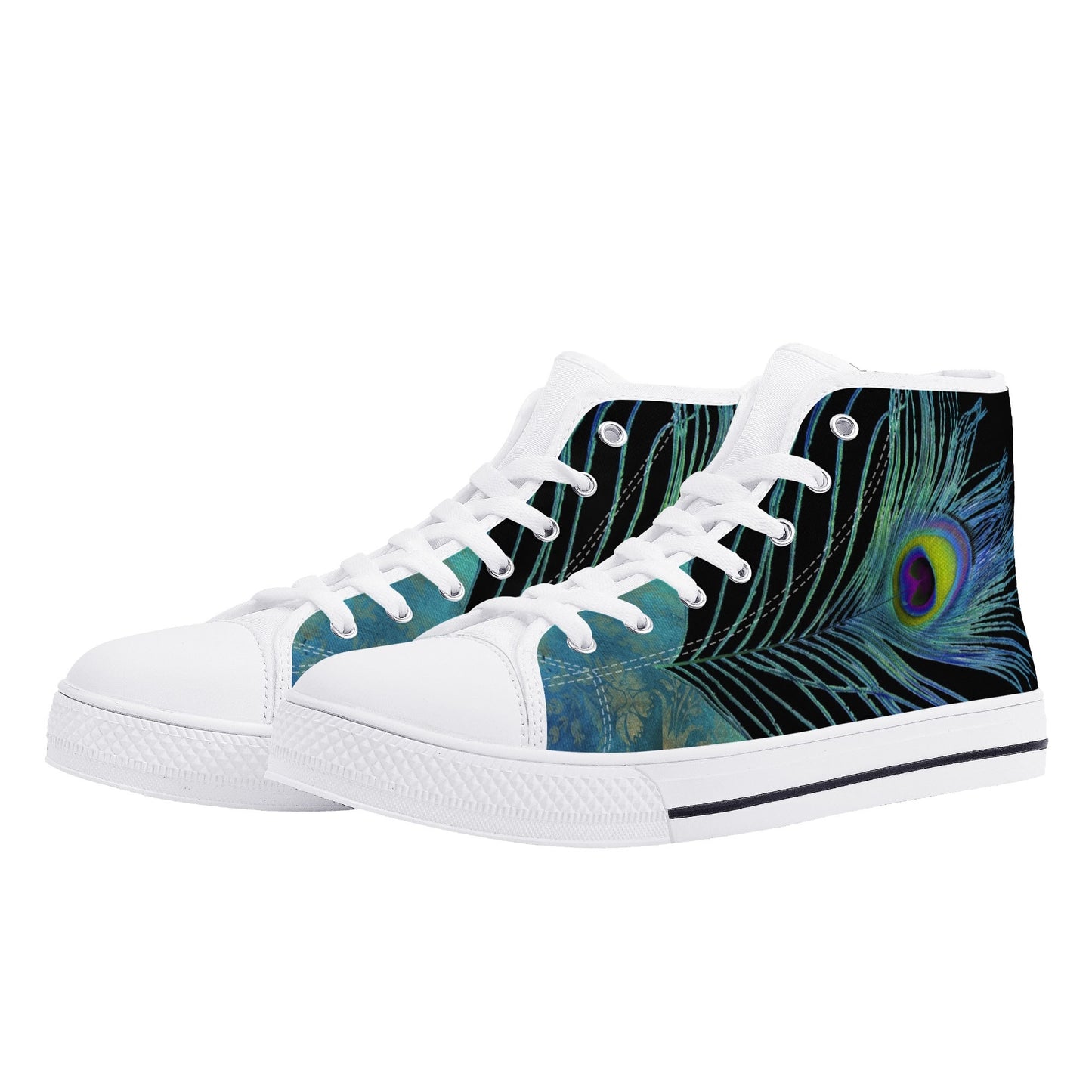 Teal Peacock Feather Mens High Top Canvas Shoes