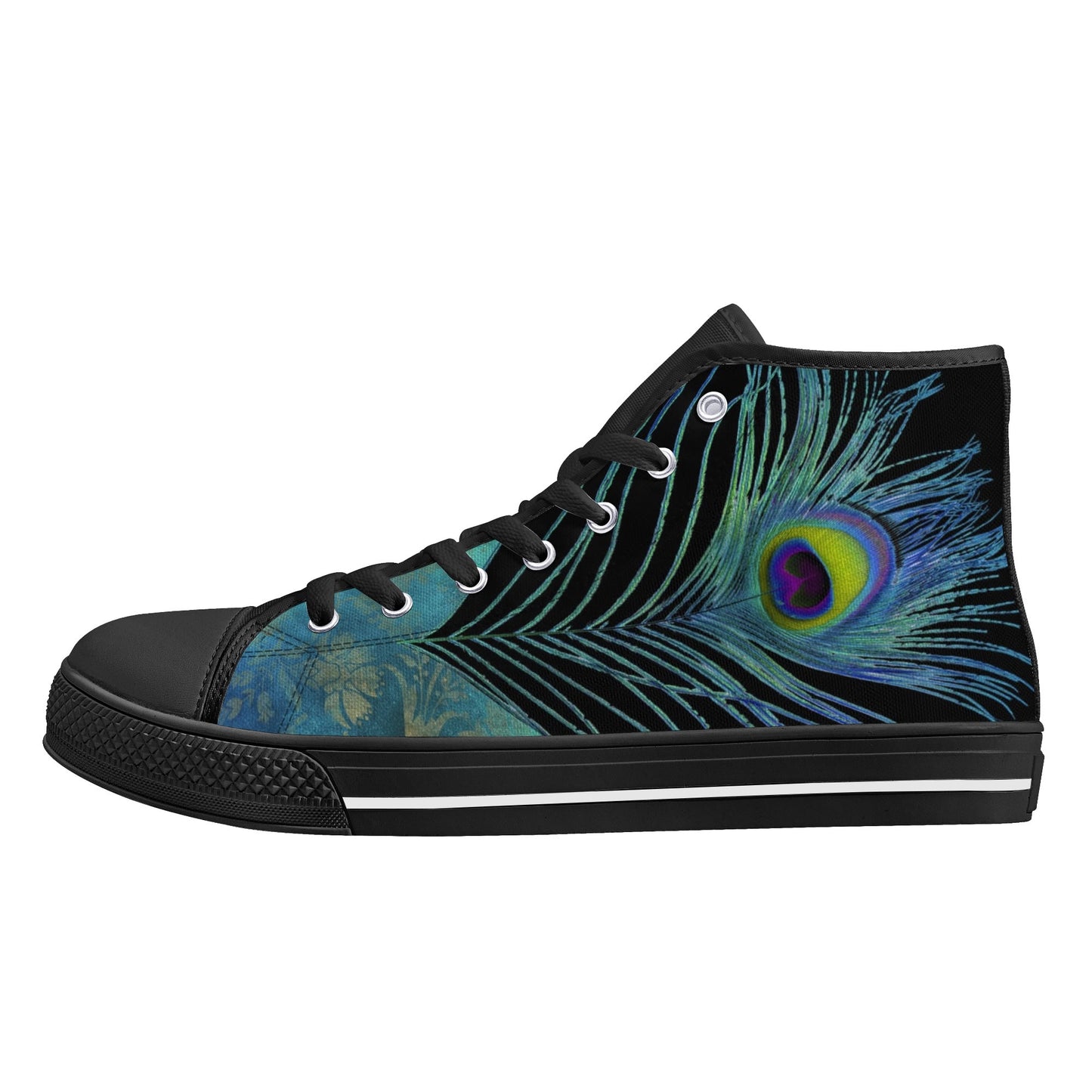 Teal Peacock Feather Mens High Top Canvas Shoes