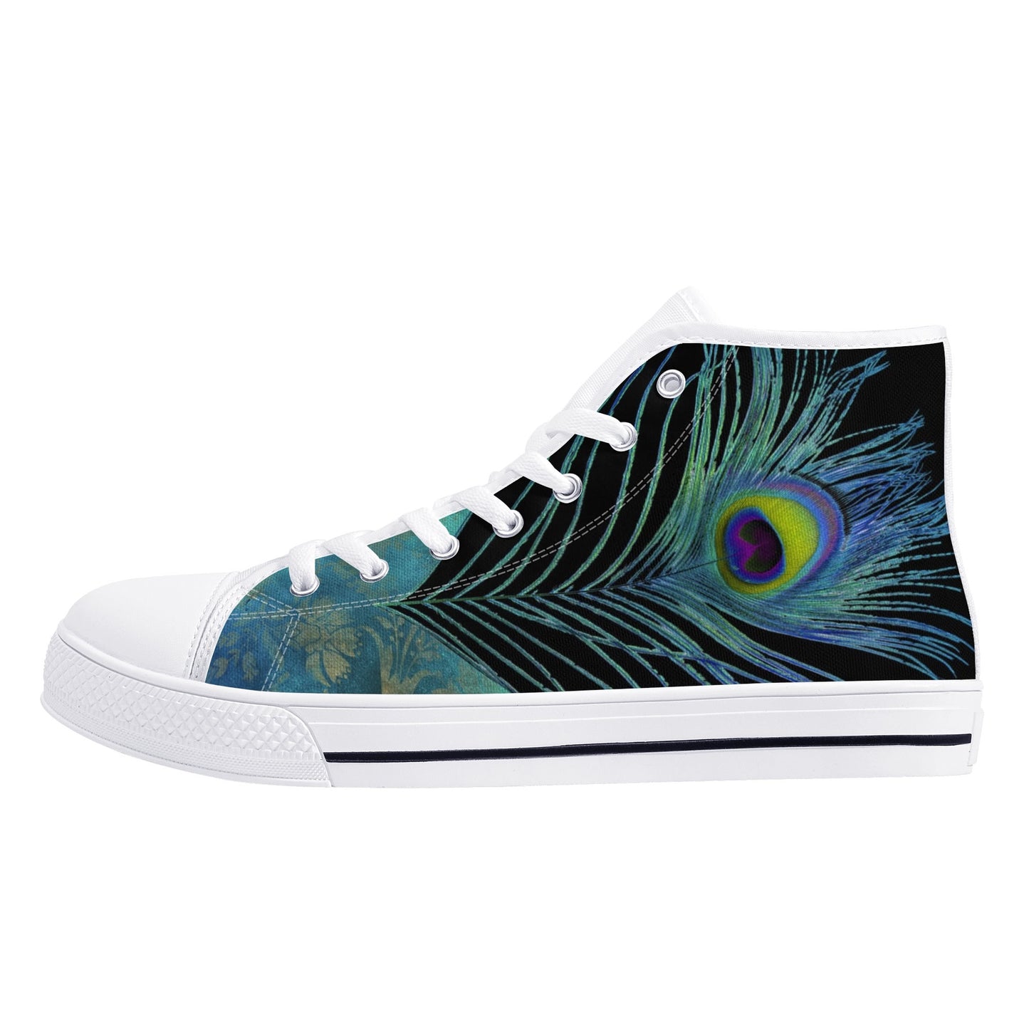 Teal Peacock Feather Mens High Top Canvas Shoes