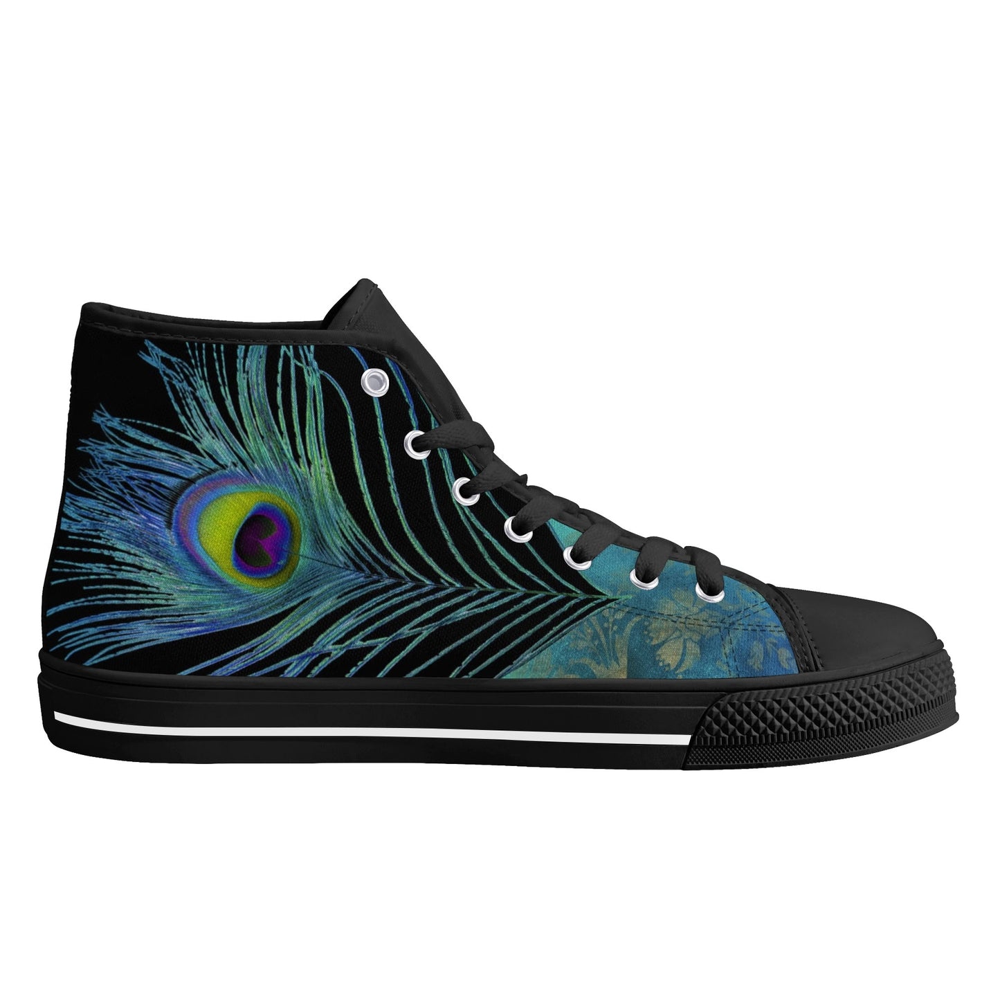 Teal Peacock Feather Mens High Top Canvas Shoes