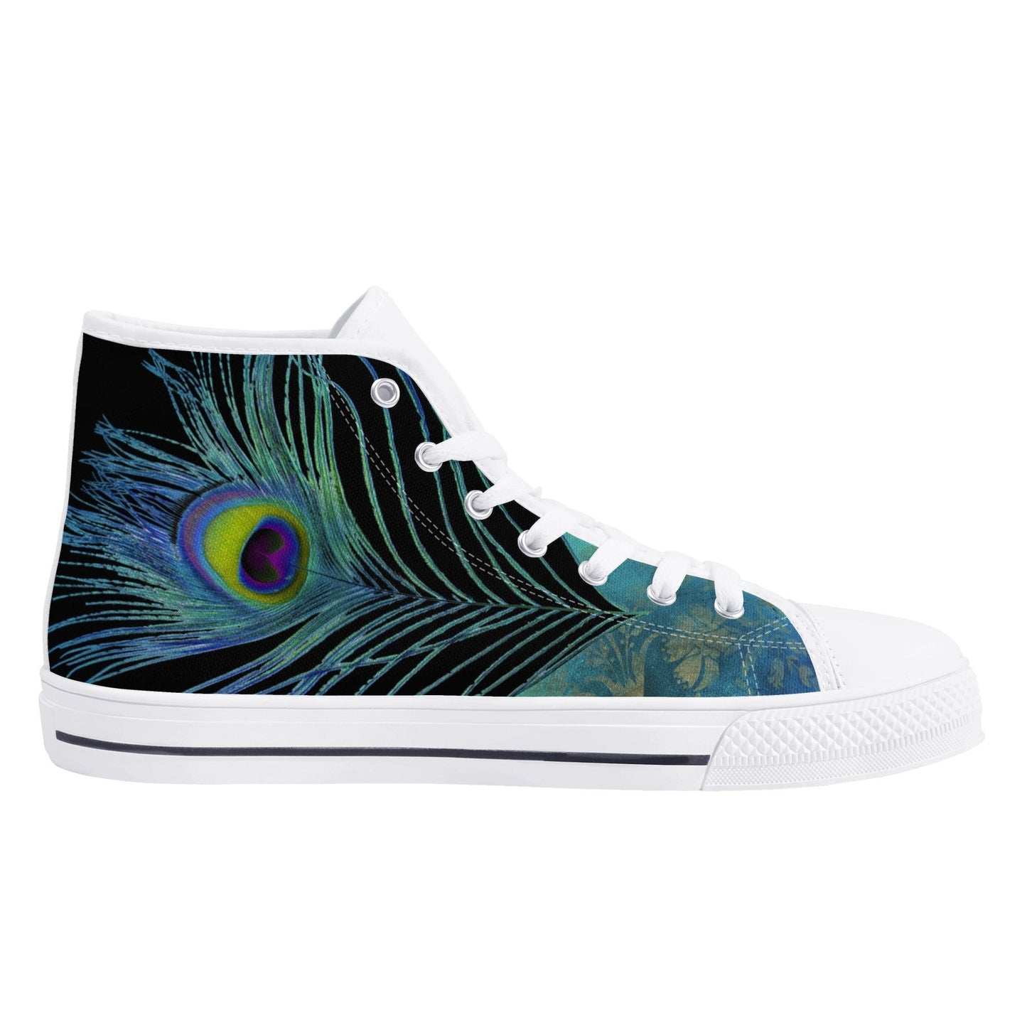 Teal Peacock Feather Mens High Top Canvas Shoes