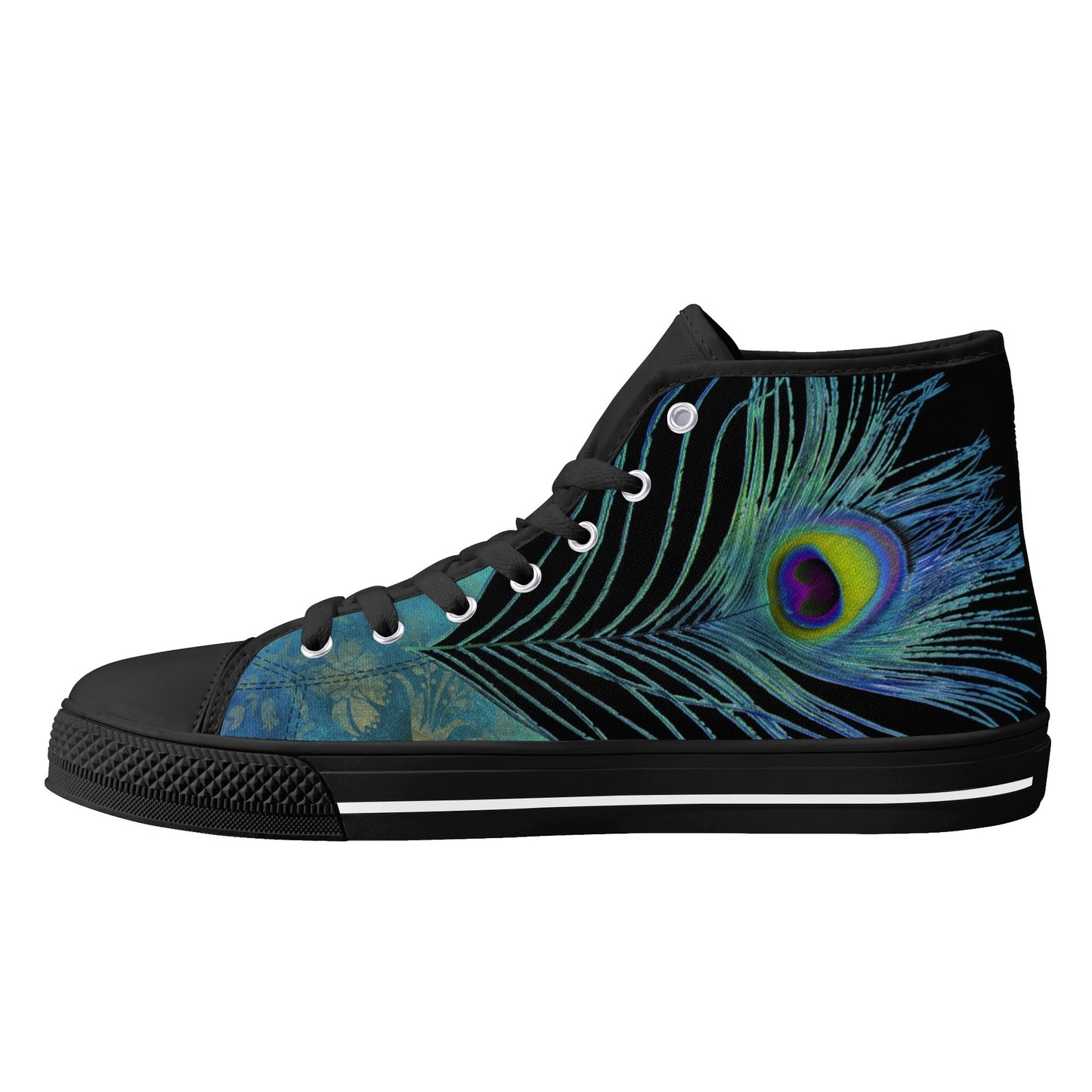 Teal Peacock Feather Mens High Top Canvas Shoes