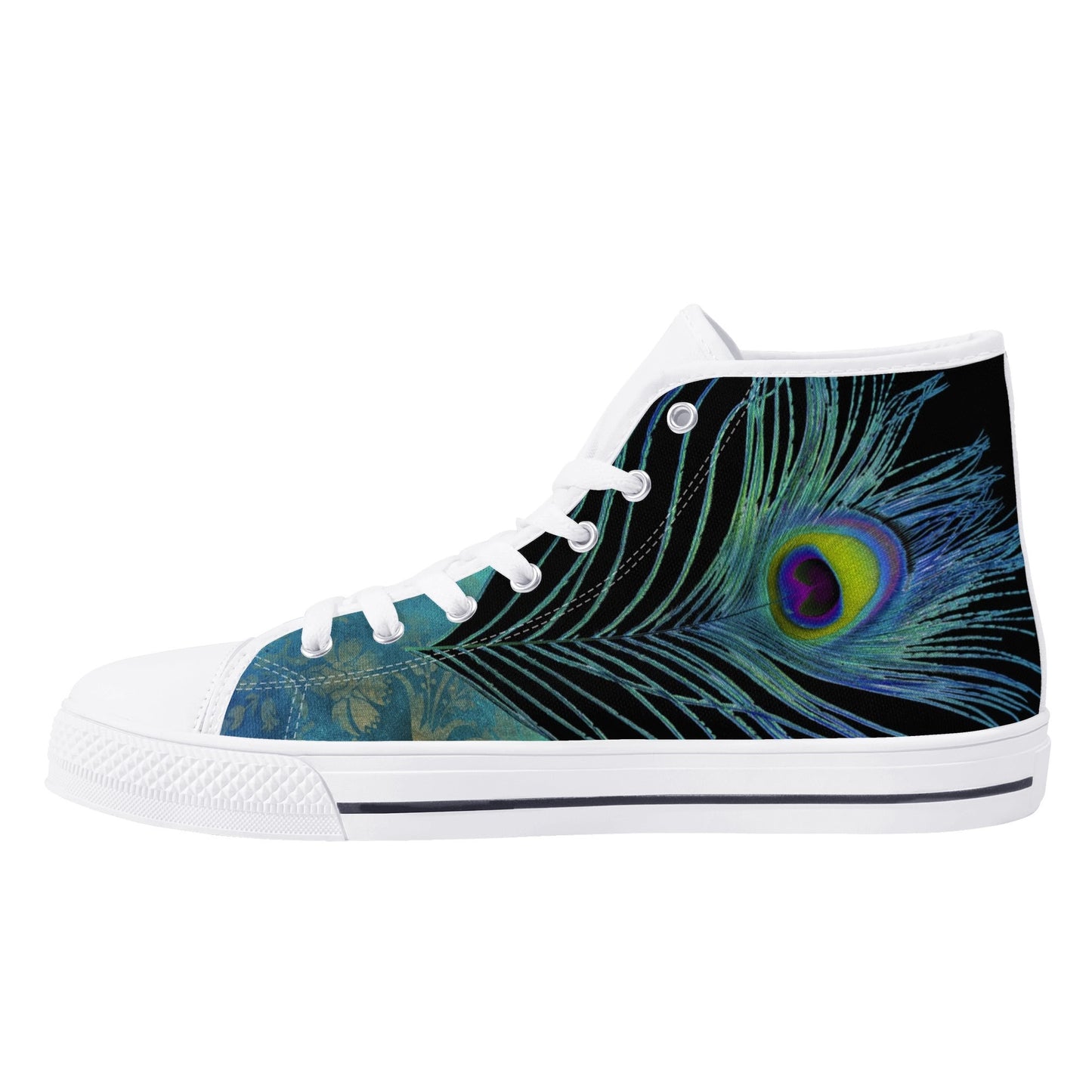 Teal Peacock Feather Mens High Top Canvas Shoes