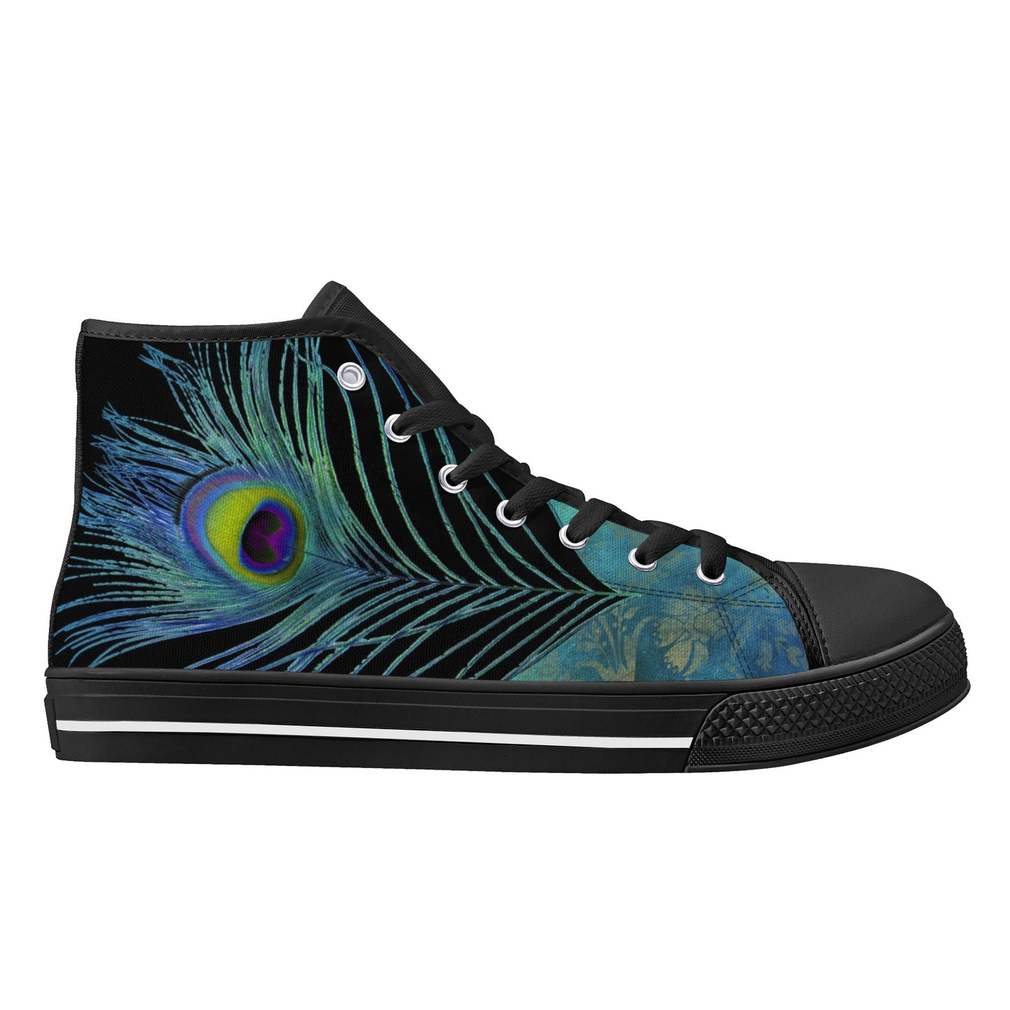 Teal Peacock Feather Mens High Top Canvas Shoes