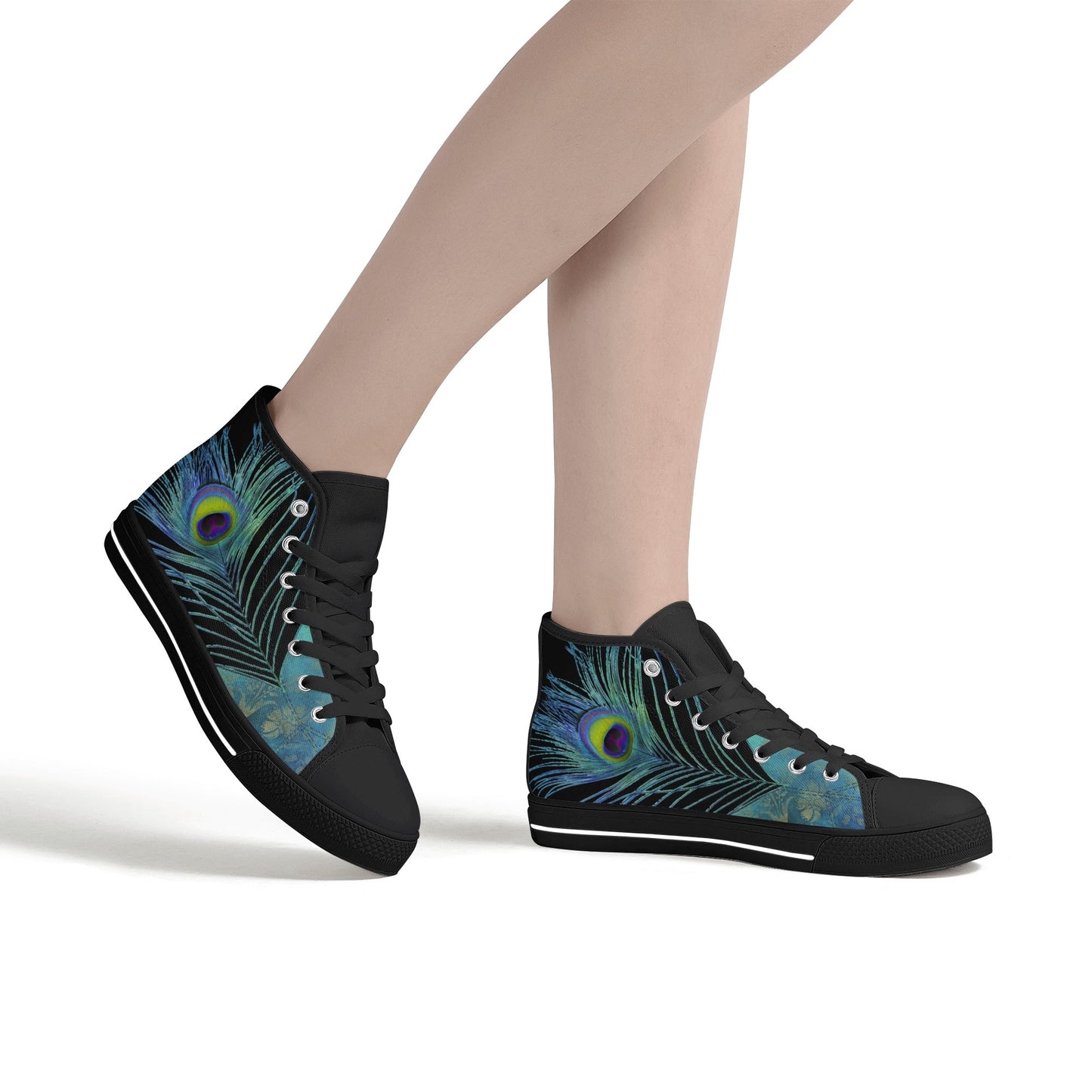 Teal Peacock Feather  Womens High Top Canvas Shoes