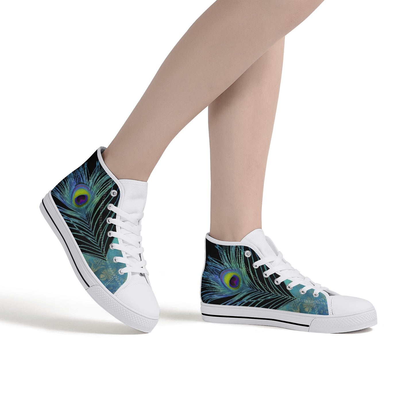 Teal Peacock Feather  Womens High Top Canvas Shoes