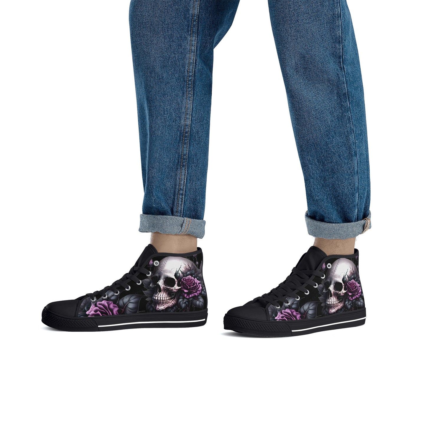 Gothic Skull #15 Mens High Top Canvas Shoes Purple Rose