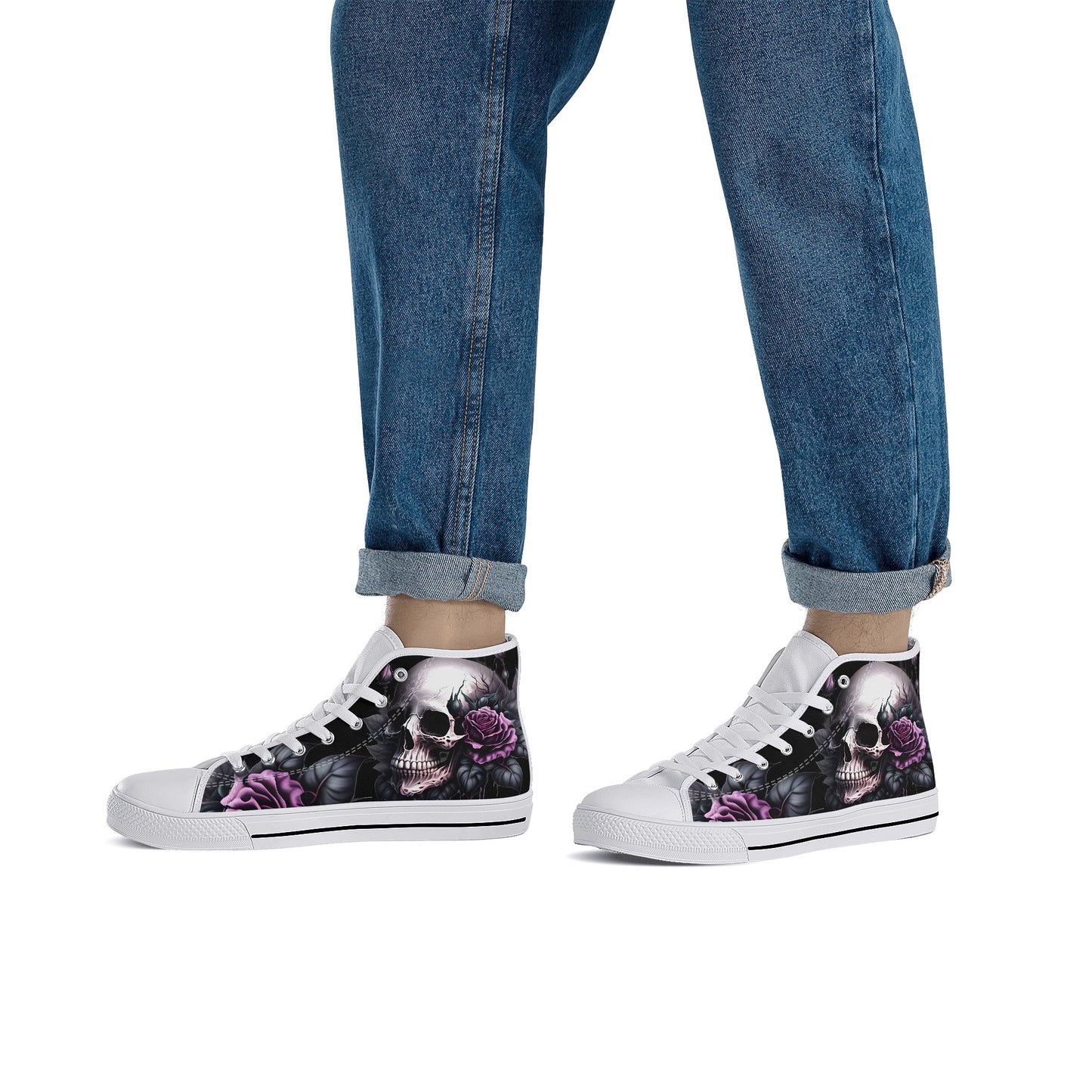 Gothic Skull #15 Mens High Top Canvas Shoes Purple Rose