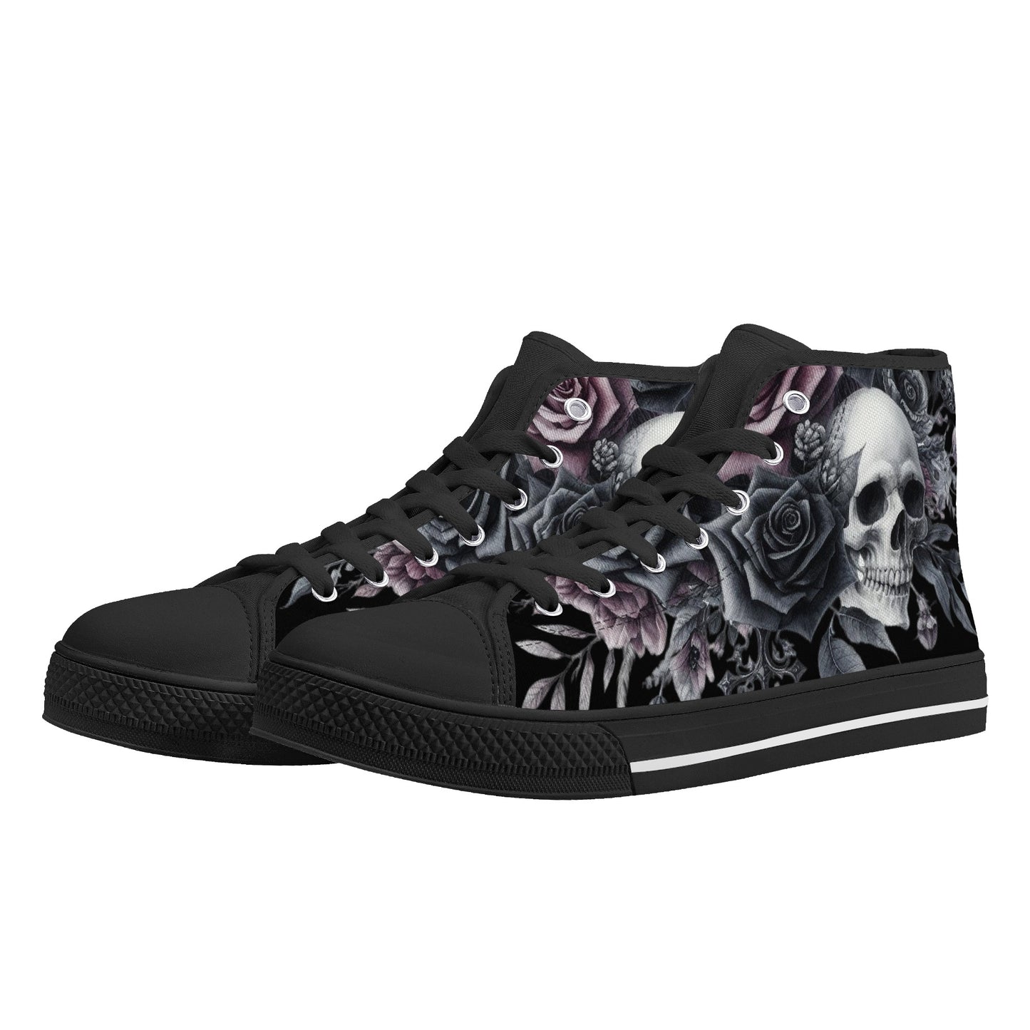 Gothic Skull and Flowers Mens High Top Canvas Shoes