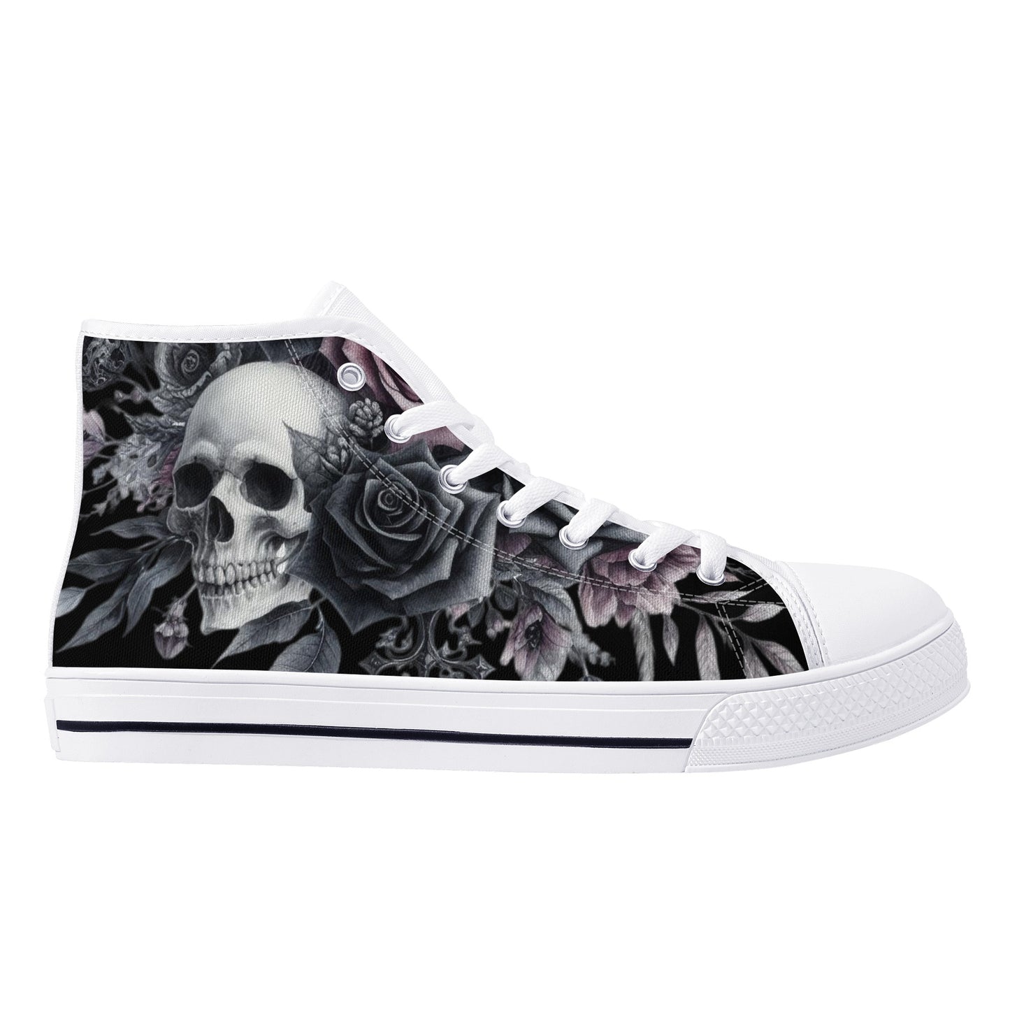 Gothic Skull and Flowers Mens High Top Canvas Shoes