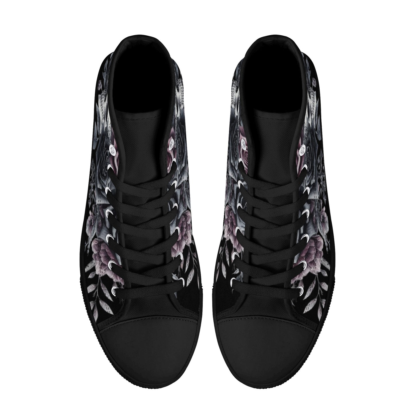 Gothic Skull and Flowers Mens High Top Canvas Shoes