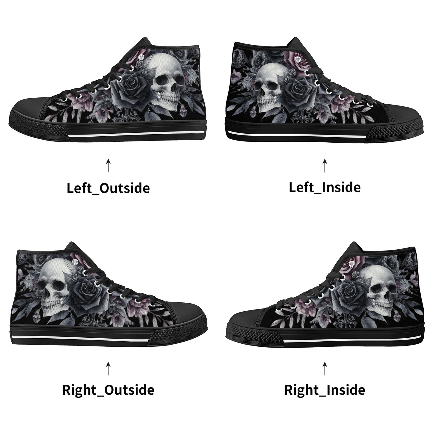 Gothic Skull and Flowers Mens High Top Canvas Shoes