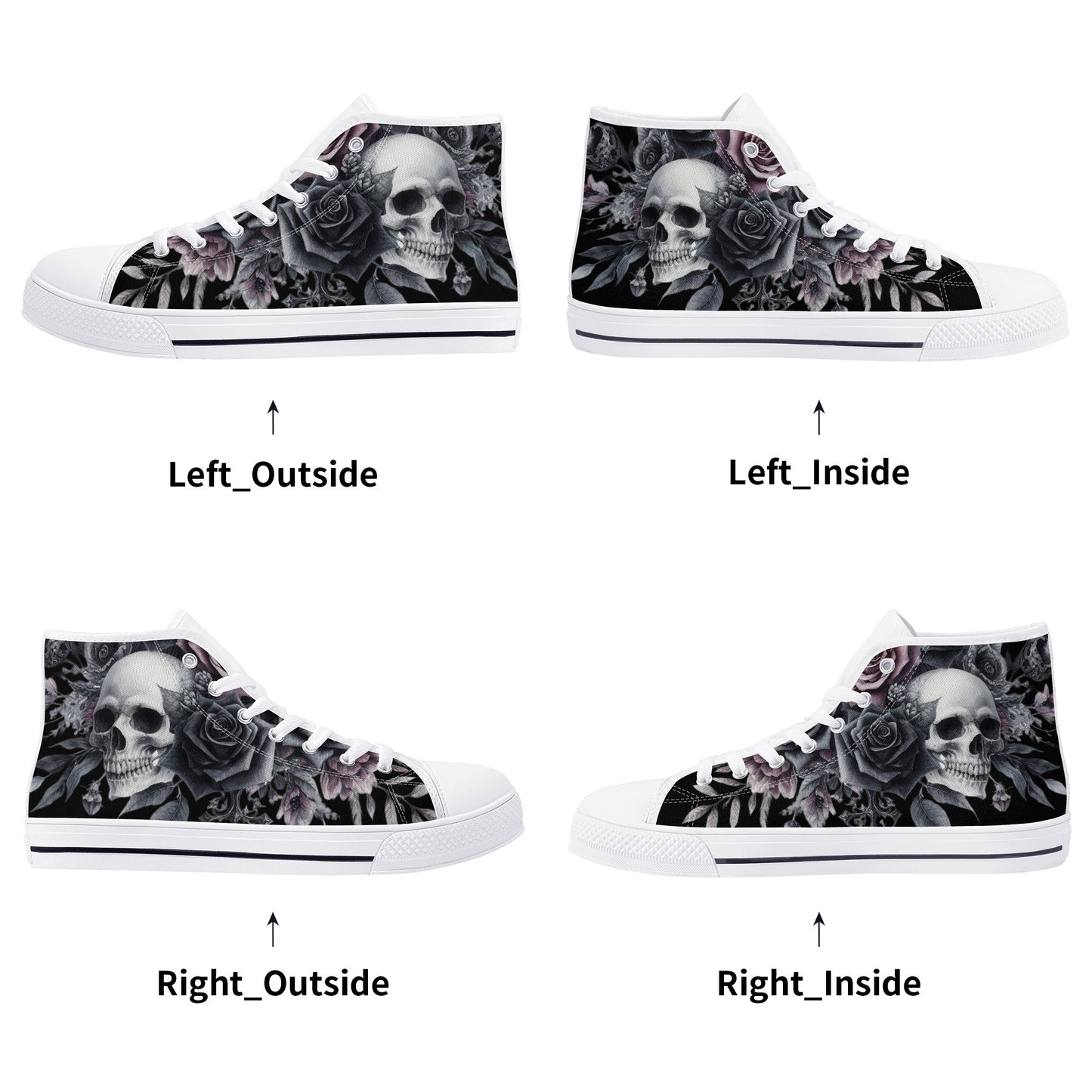 Gothic Skull and Flowers Mens High Top Canvas Shoes