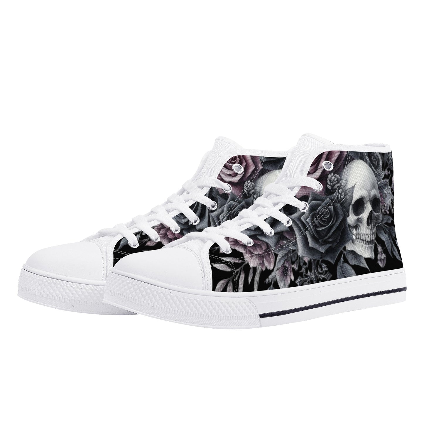 Gothic Skull and Flowers Mens High Top Canvas Shoes