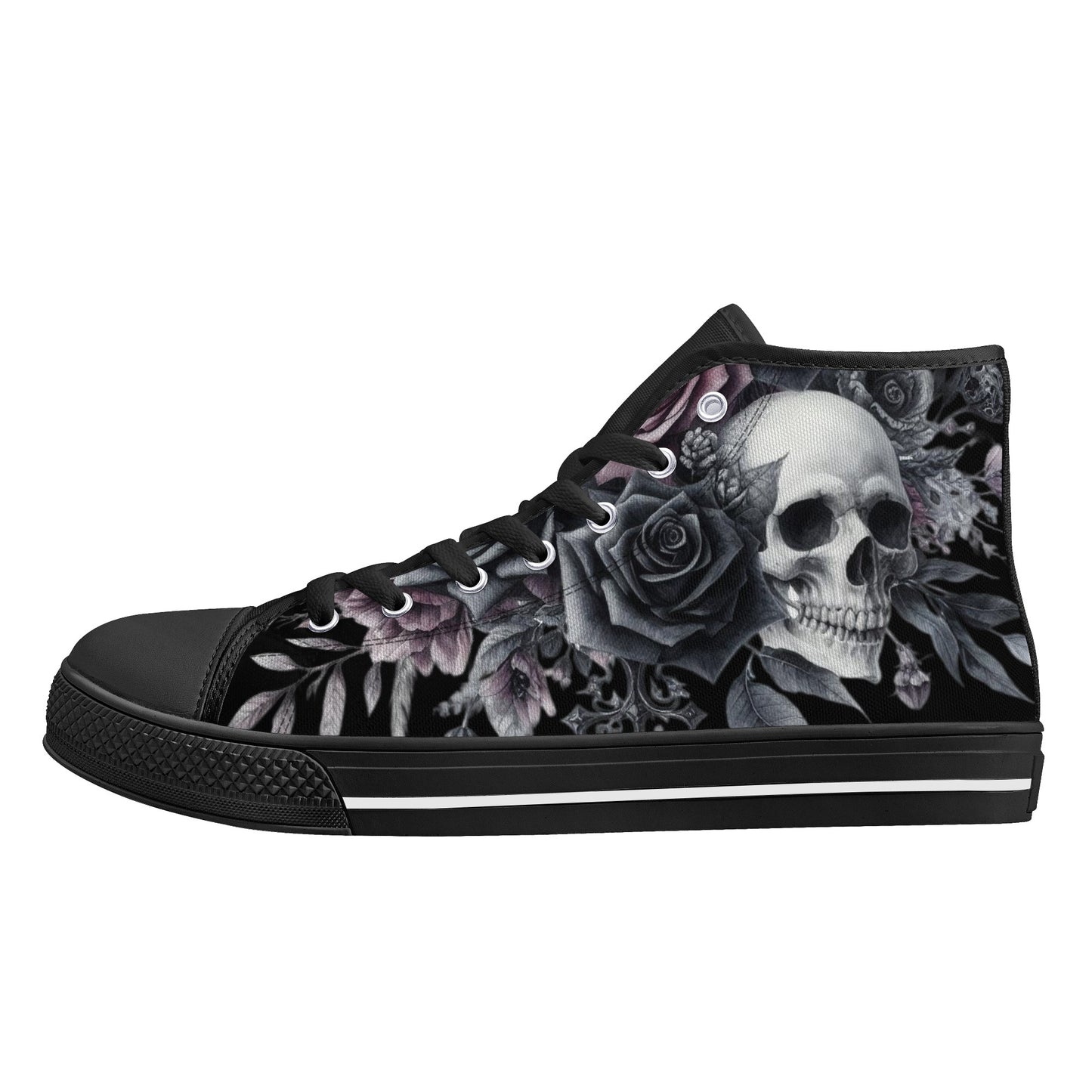 Gothic Skull and Flowers Mens High Top Canvas Shoes