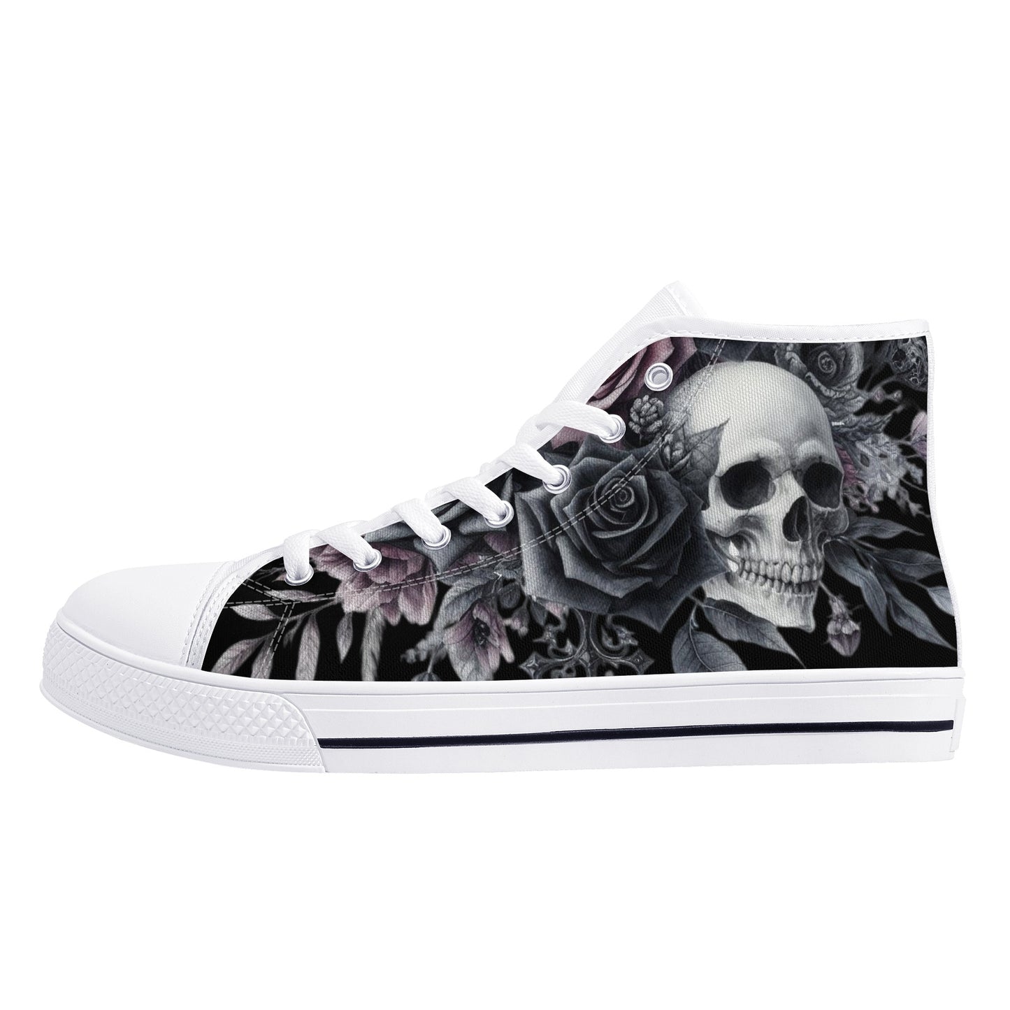 Gothic Skull and Flowers Mens High Top Canvas Shoes