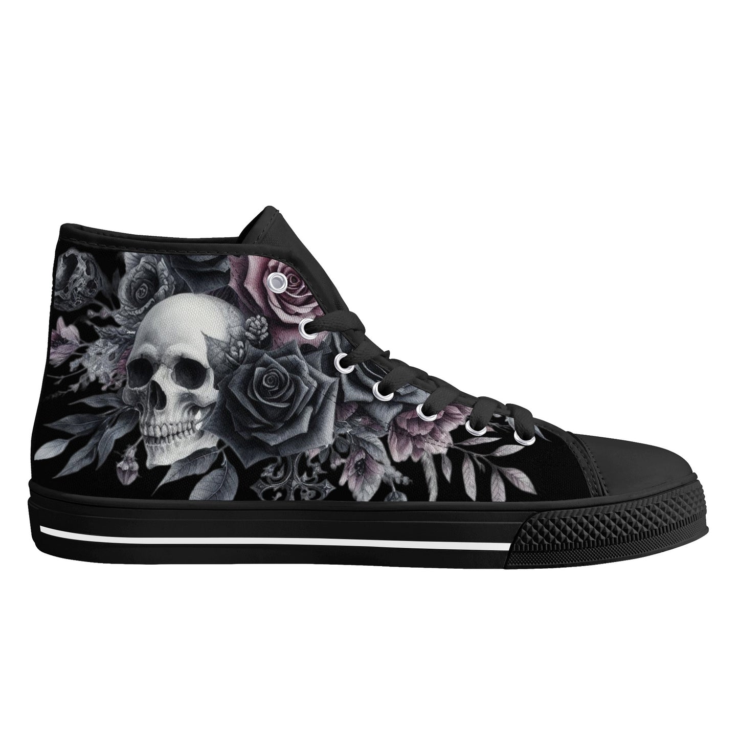 Gothic Skull and Flowers Mens High Top Canvas Shoes