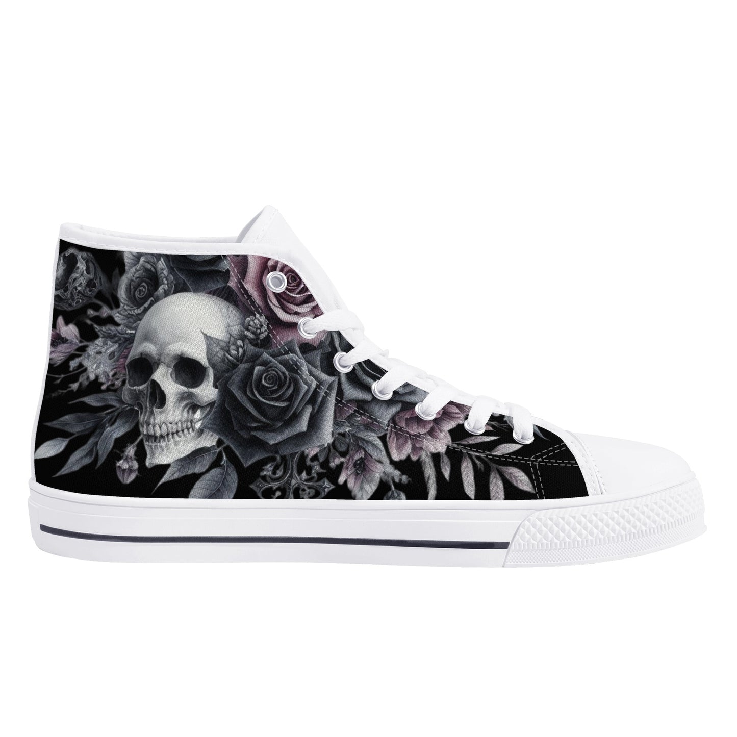 Gothic Skull and Flowers Mens High Top Canvas Shoes