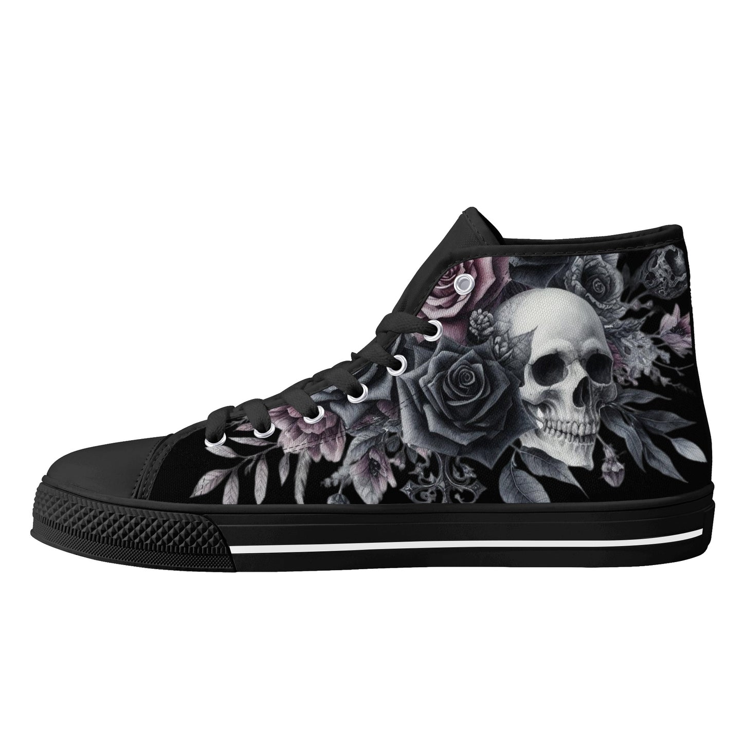 Gothic Skull and Flowers Mens High Top Canvas Shoes