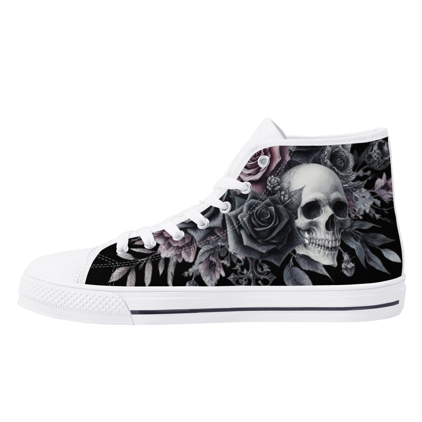 Gothic Skull and Flowers Mens High Top Canvas Shoes