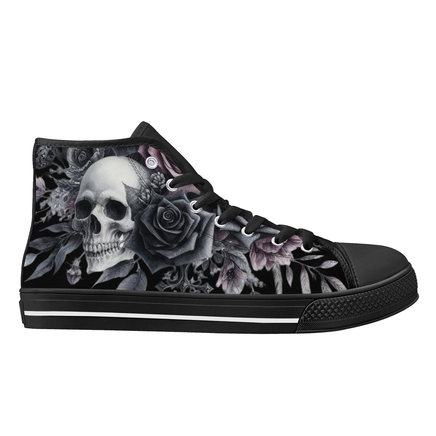 Gothic Skull and Flowers Mens High Top Canvas Shoes