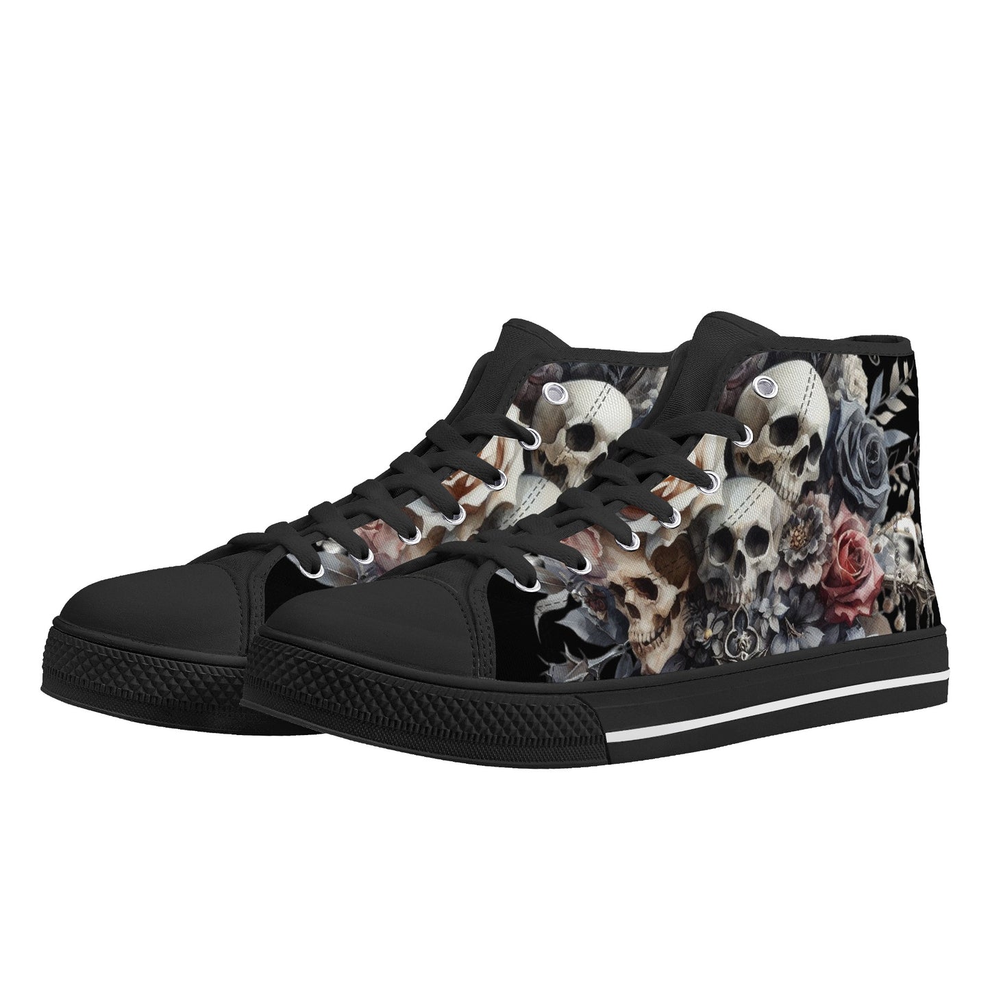 Gothic Skulls Mens High Top Canvas Shoes Floral