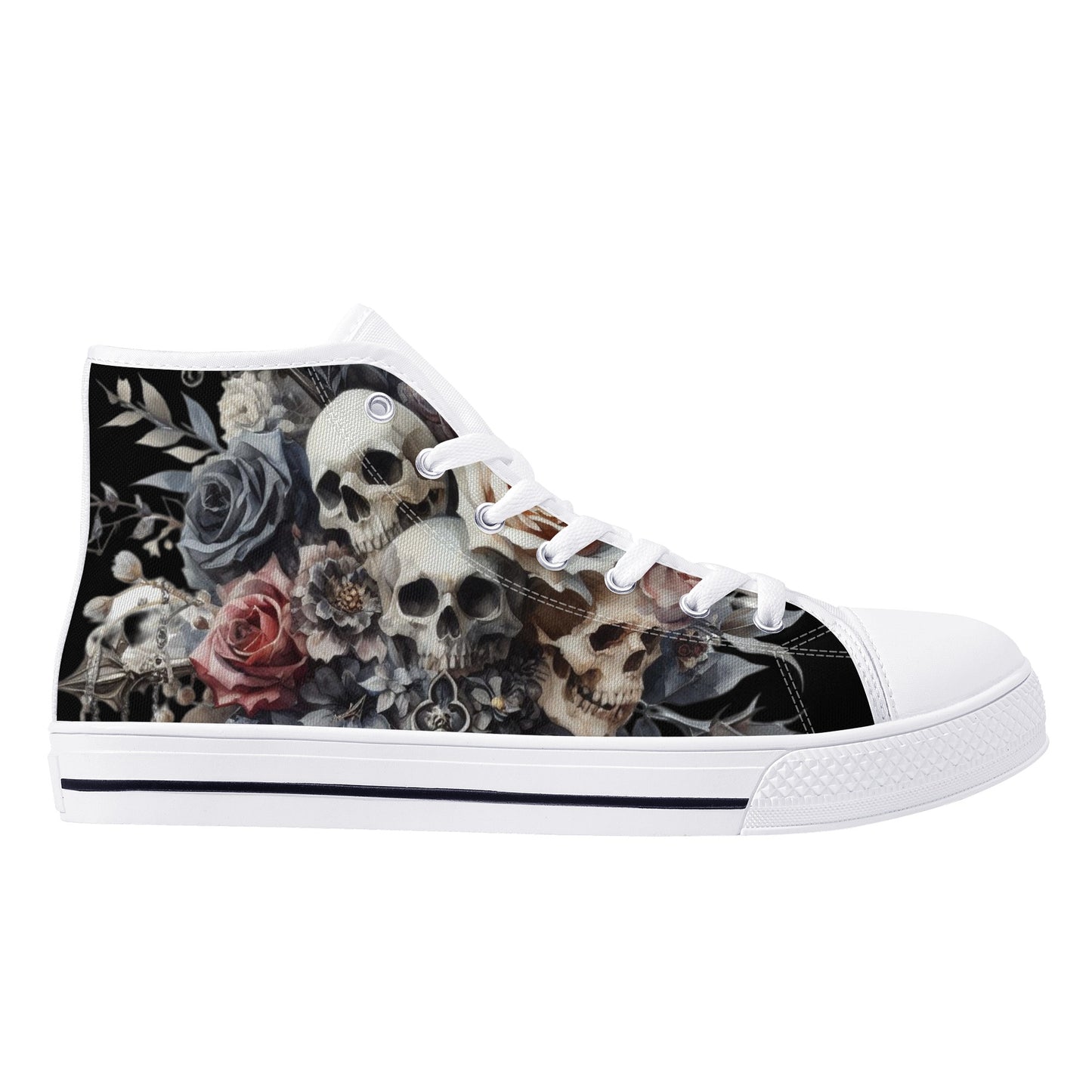 Gothic Skulls Mens High Top Canvas Shoes Floral