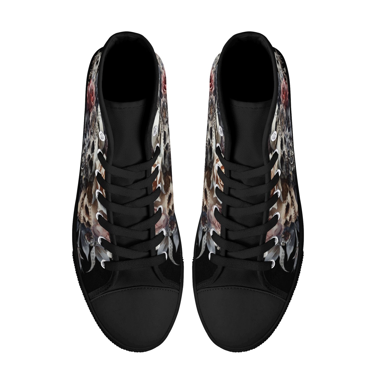 Gothic Skulls Mens High Top Canvas Shoes Floral