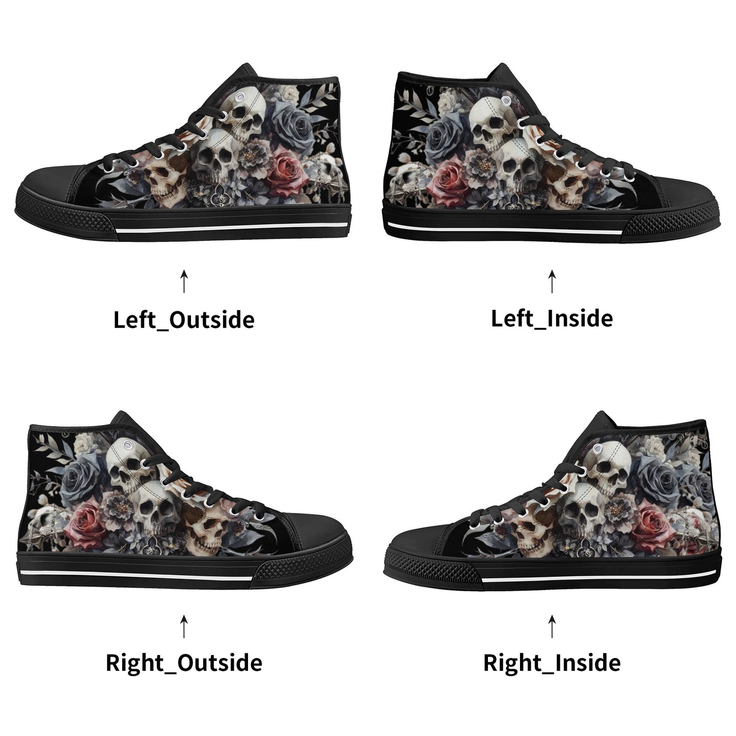 Gothic Skulls Mens High Top Canvas Shoes Floral