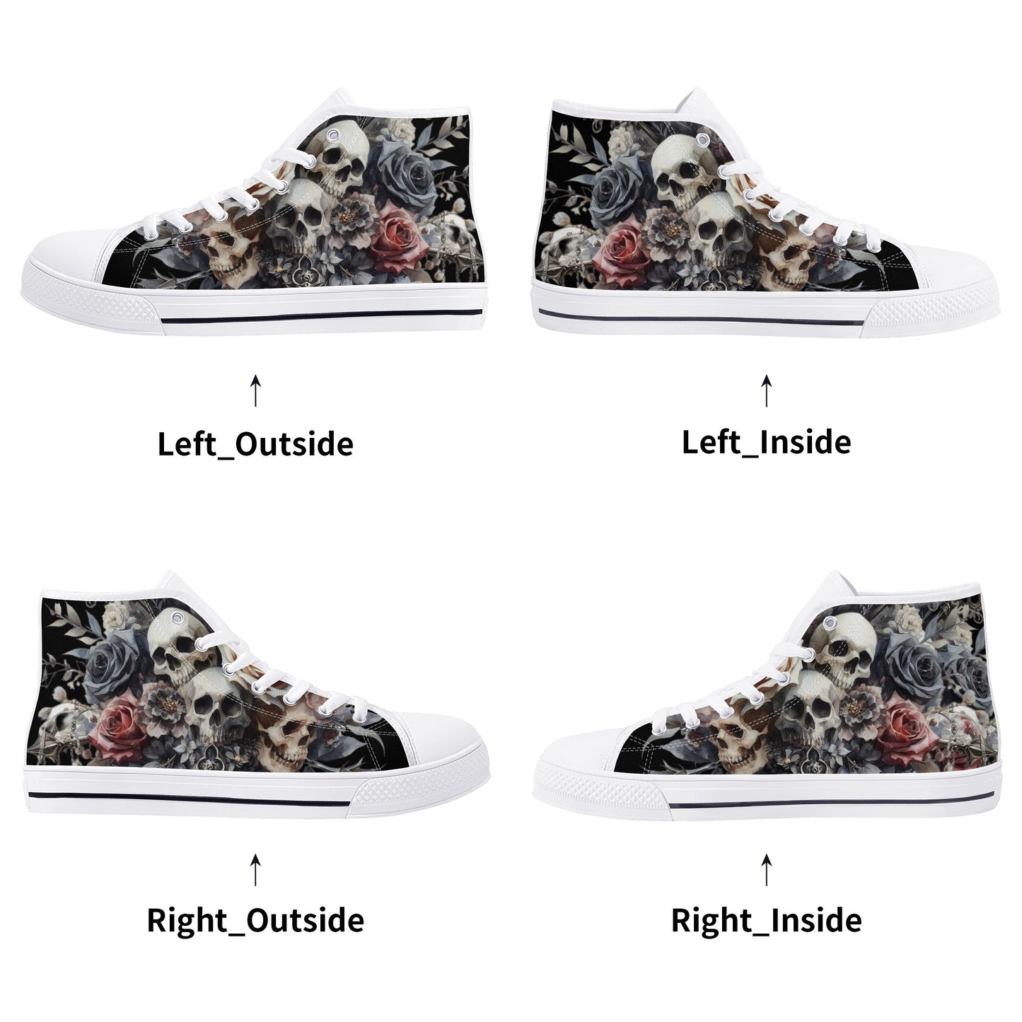 Gothic Skulls Mens High Top Canvas Shoes Floral